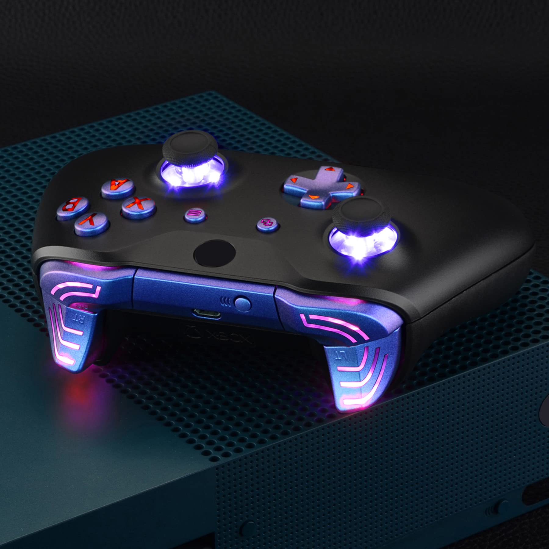 eXtremeRate DTF2.0 LED Light Kit for Xbox One S/X Controller - RGB LED Cable & Button Set, DIY Replacement for D-Pad/ABXY/Menu/View Buttons/Sticks, Glow Accessories for Xbox One S/X Model 1708 (Purple Blue) - Perfect for Gaming Enthusiasts & Custom Modifications