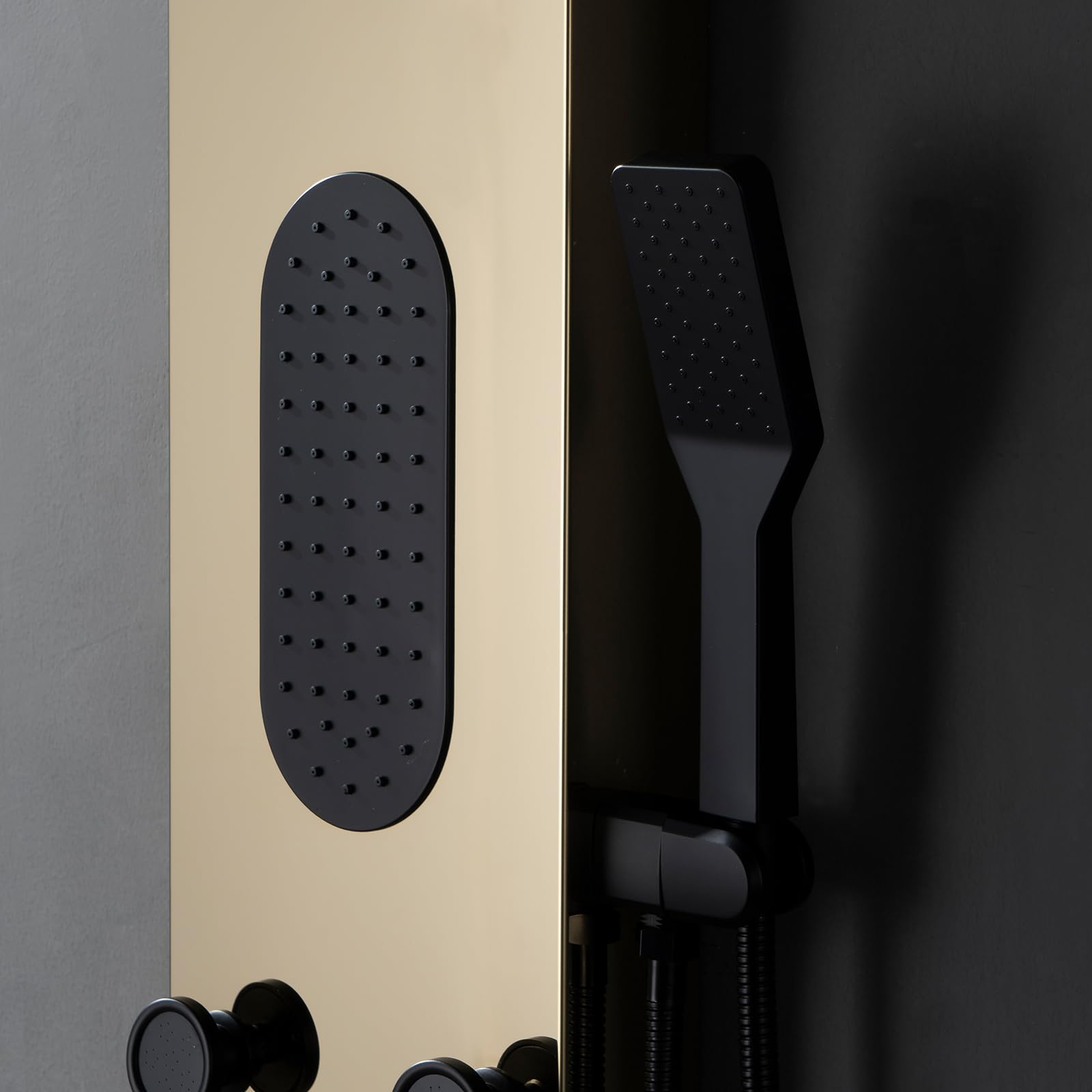 BWE Polished Gold LED Shower Tower System - Rainfall Shower Head with Massage Jets & Temperature Display - Stainless Steel Bathroom Fixtures for Spa-Like Luxury Shower Experience