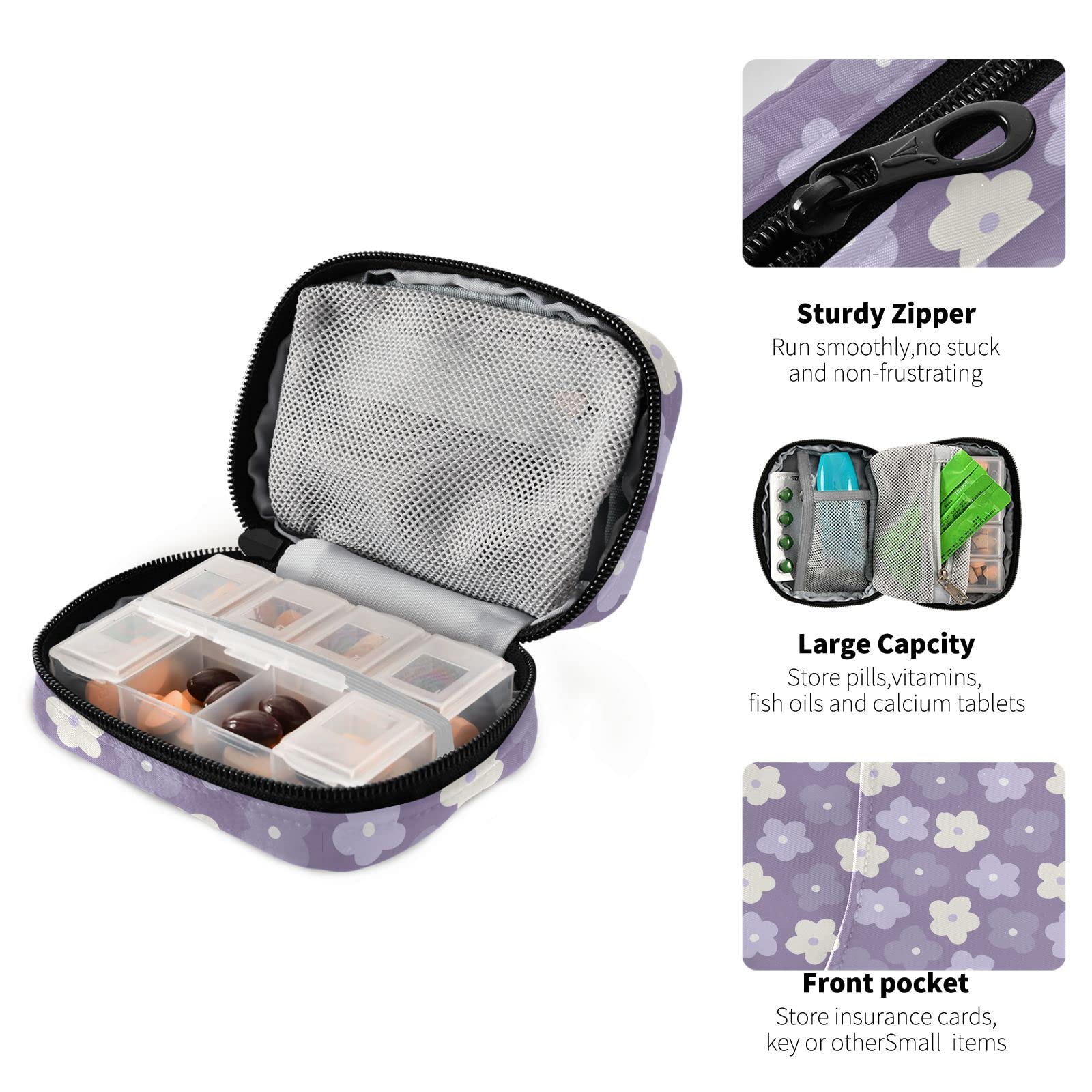 7-Day Pill Organizer Box - Weekly Travel Pill Case with 7 Compartments, Small & Portable Vitamin & Medication Dispenser for Purse - Perfect for Daily Medicine, Vitamins & Supplements (Purple) - Ideal for Travel, Work & Home Use