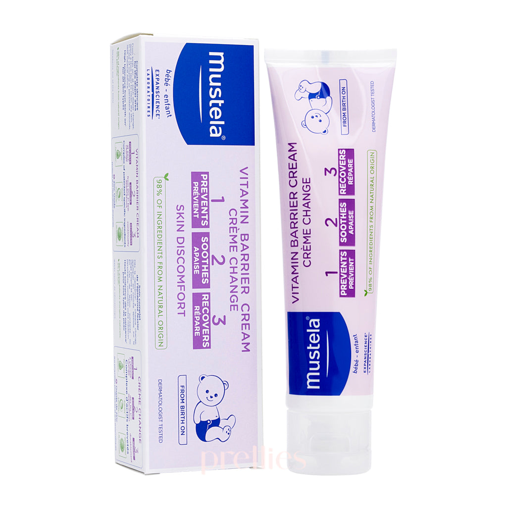 Mustela Vitamin Barrier Cream 100ml - Soothing Baby Diaper Rash Cream with Zinc Oxide & Vitamin E - Gentle Protection for Sensitive Skin - Perfect for Diaper Changes & Skin Irritation Relief