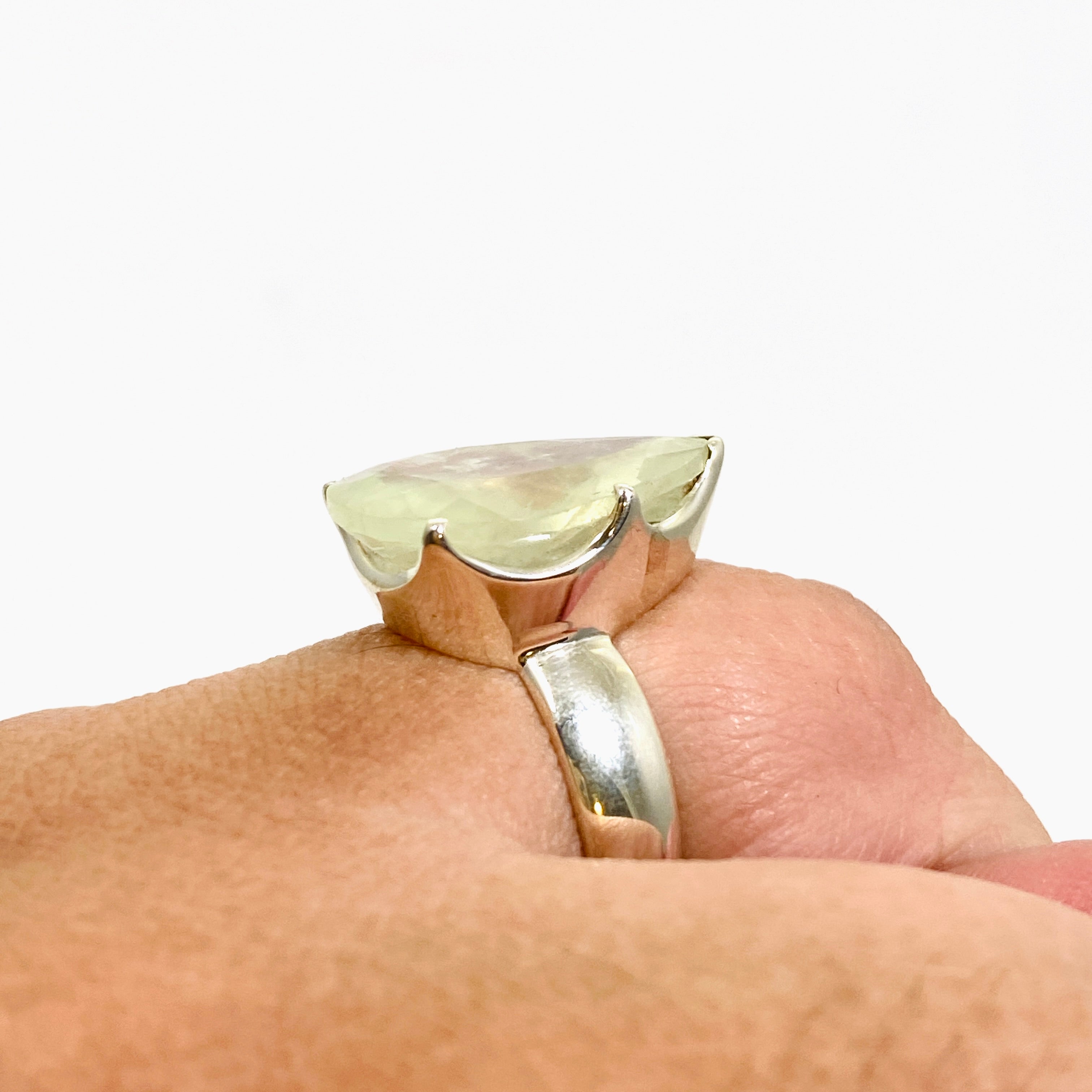 Prehnite Teardrop Faceted Ring - Size 10 - PRGJ866 - Elegant Gemstone Jewelry for Women, Perfect for Weddings, Parties & Special Occasions