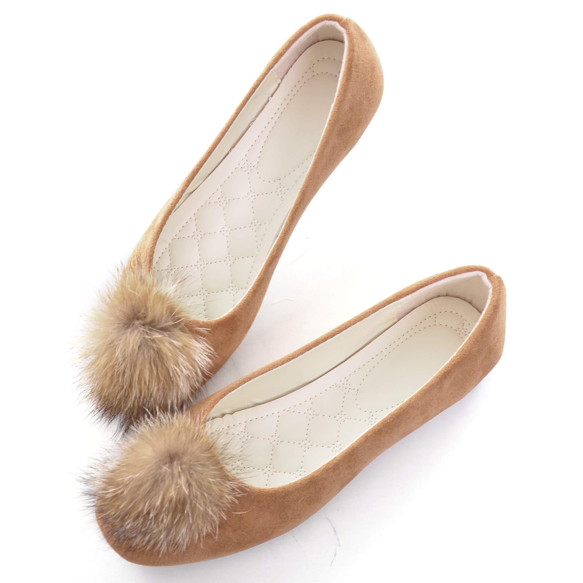 Women's Pom Pom Slip-On Ballet Flats - Comfortable Casual Shoes with Solid Color Design for Everyday Wear, Office, and Shopping