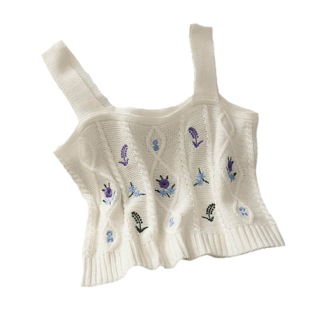 Women's Floral Embroidery Knitted Crop Top - Ribbed Casual Tube Top for Women | Cute Summer Outfit, Beachwear, and Festival Fashion