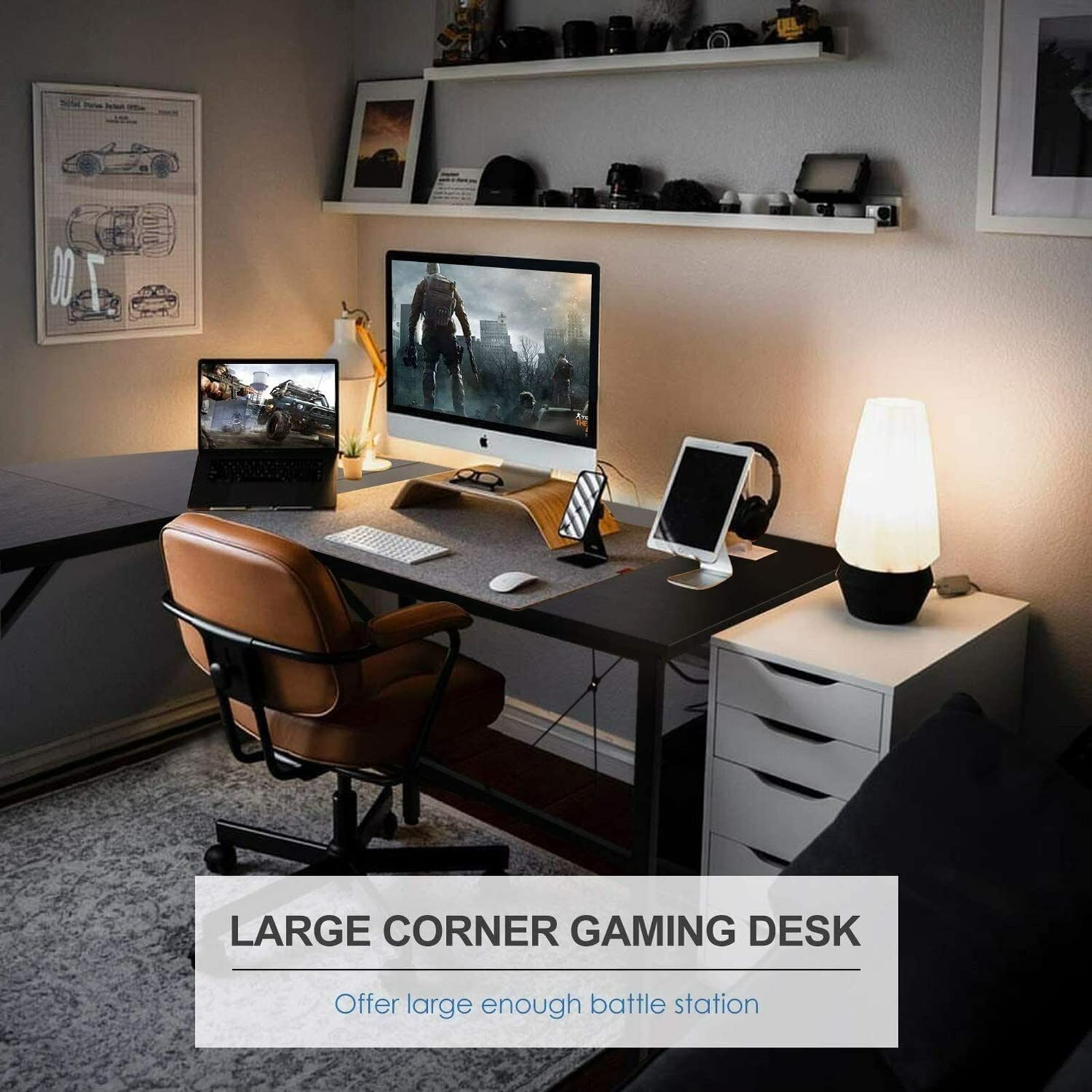 Modern L-Shaped PC Desk - Adjustable Corner Computer Desk for Home Office, Study & Workstation | Multi-Functional Writing Table with Storage | Perfect for Small Spaces & Gaming Setups (Brown)