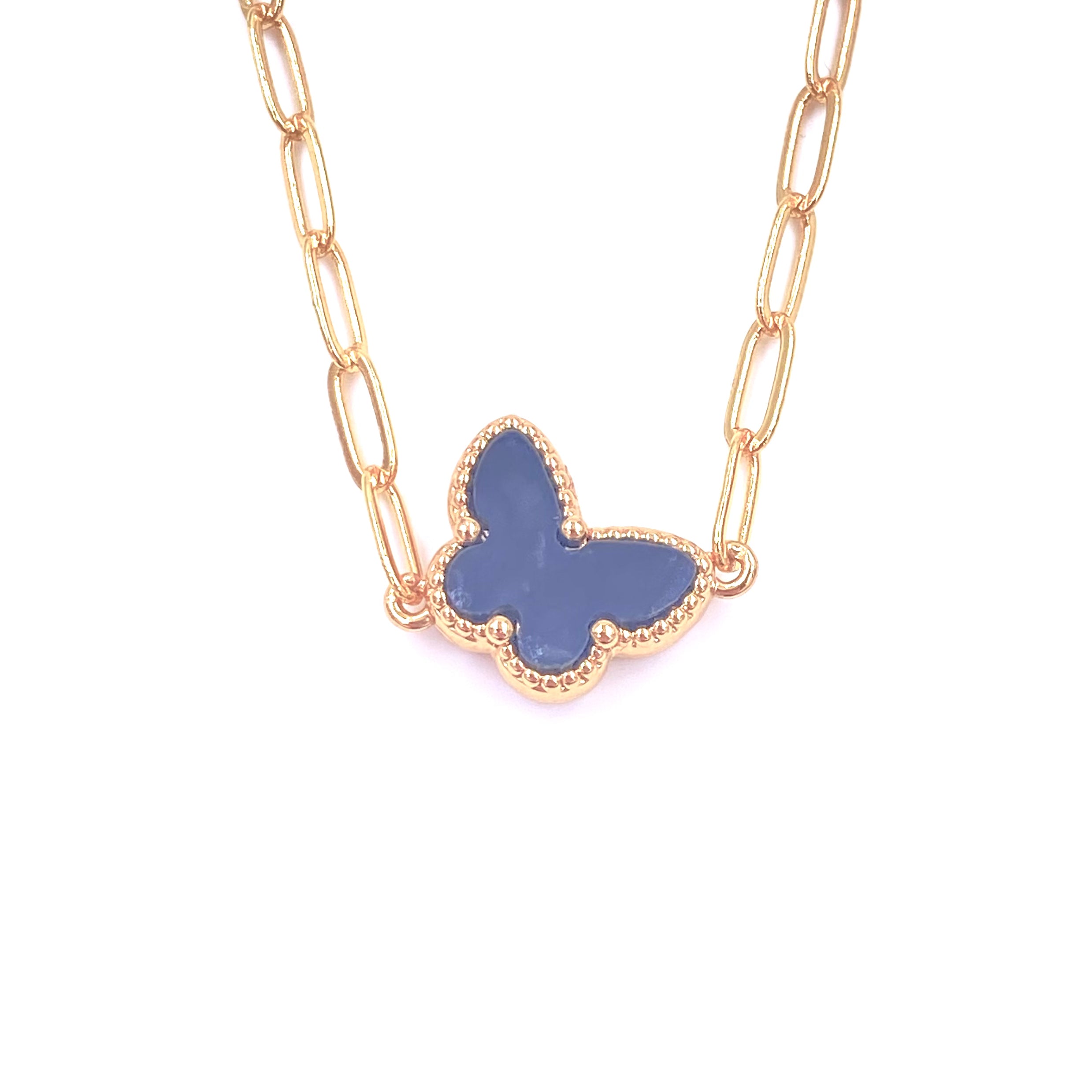 Ashley Gold Stainless Steel Butterfly Pendant Necklace - 18K Gold Plated Enamel Jewelry for Women, Gift for Her, Perfect for Valentine's Day & Anniversary