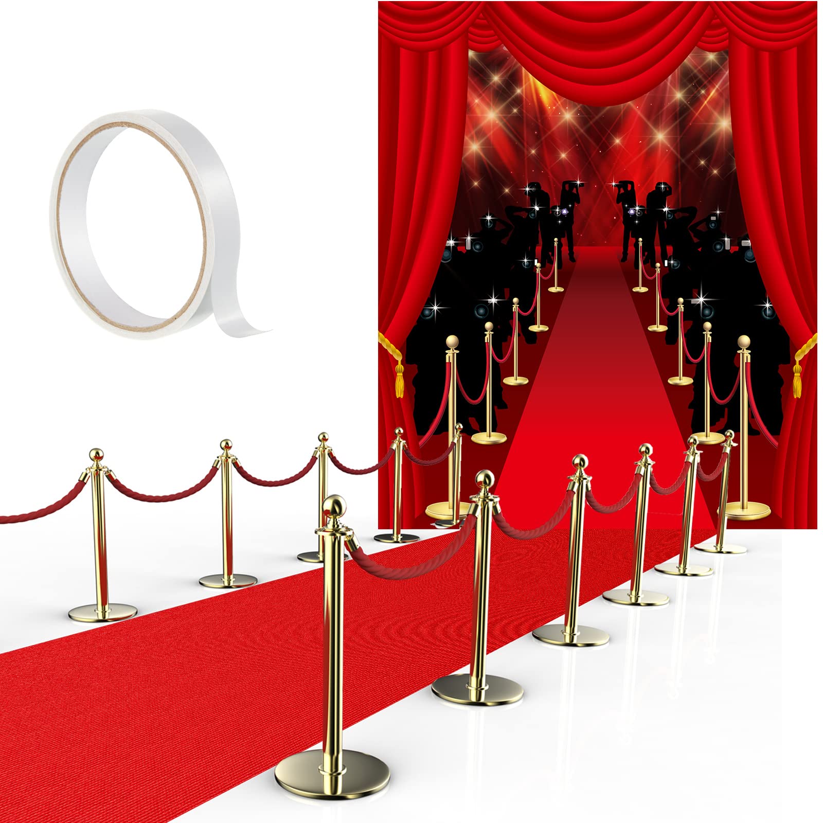 Timtin 6x5ft Red Carpet Runner for Hollywood Party Decorations, Movie Theme Photography Backdrop, Paparazzi Event Decor with Carpet Tape - Perfect for Birthday Parties, Award Ceremonies, and VIP Events