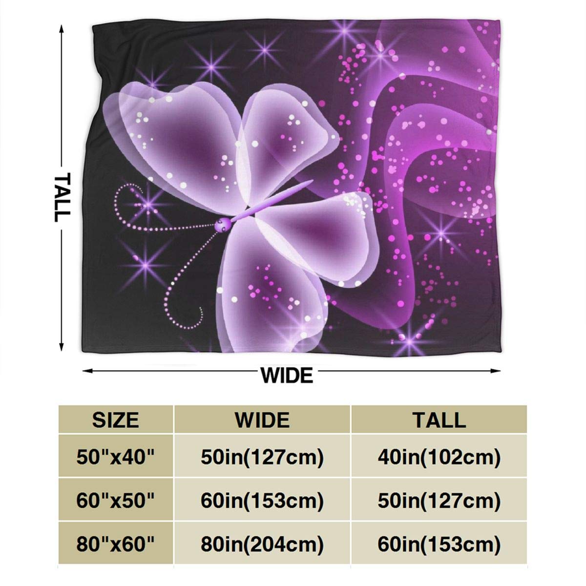 **Soft Micro Fleece Butterfly Printed Blanket - Lightweight Cozy Throw for Couch, Bed, Sofa & Chair - 50