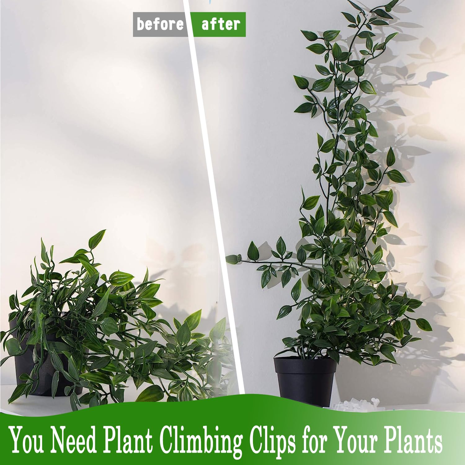 100Pcs Green Plant Climbing Wall Fixture Clips - Invisible Self-Adhesive Vines Fixing Clips for Indoor/Outdoor Plants & Cable Management - Perfect for Garden Decor, Wall Climbing Plants & Wire Organization