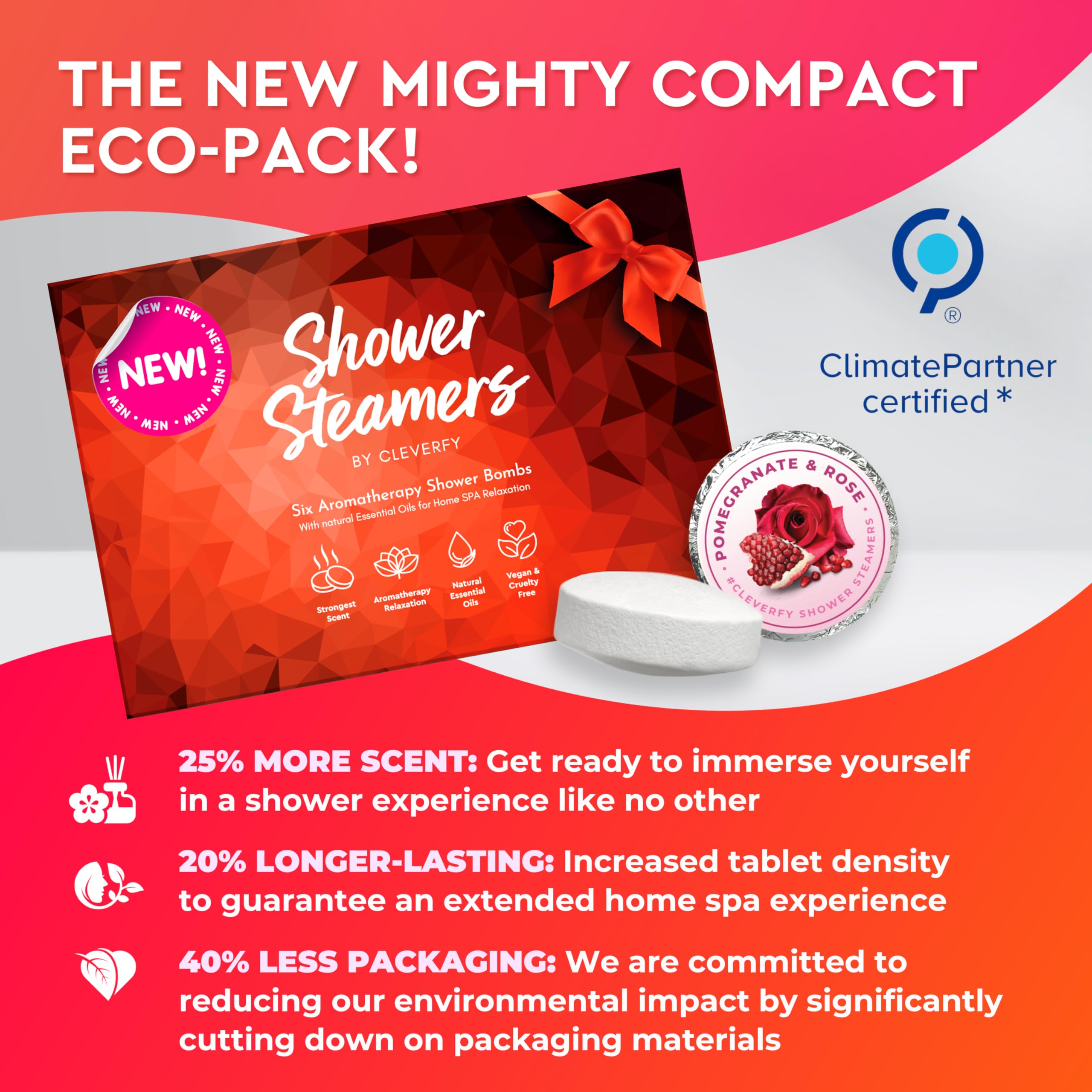 Cleverfy Aromatherapy Shower Steamers - 6-Piece Red Variety Set | Stress Relief & Relaxation for Spa-Like Shower Experience