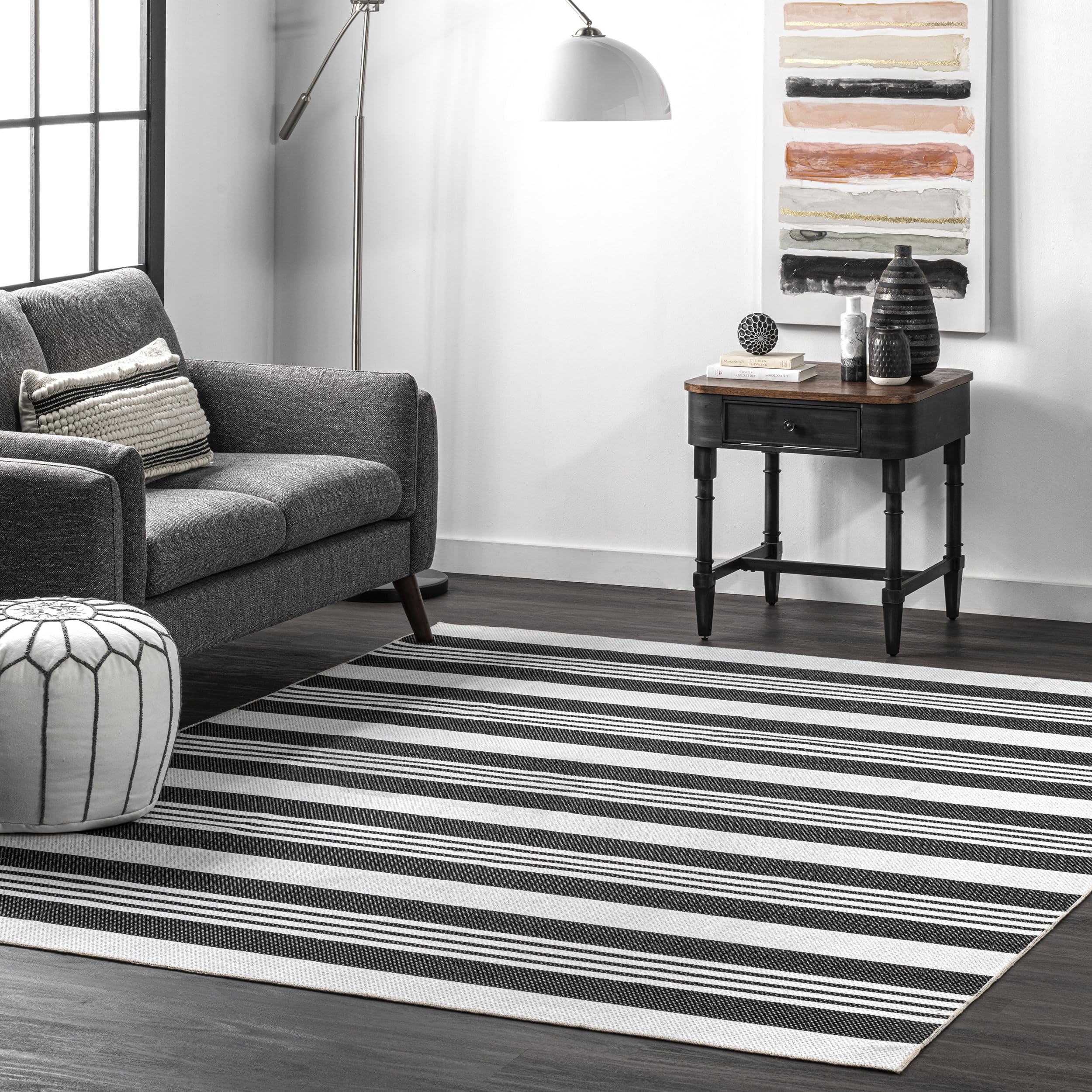 nuLOOM 8' Square SpinClean Machine Washable Stain-Resistant Non-Slip Area Rug - Low Profile for Living Room, Bedroom & Dining Room - Lena Charcoal - Perfect for High-Traffic Areas, Pet-Friendly Homes & Modern Decor