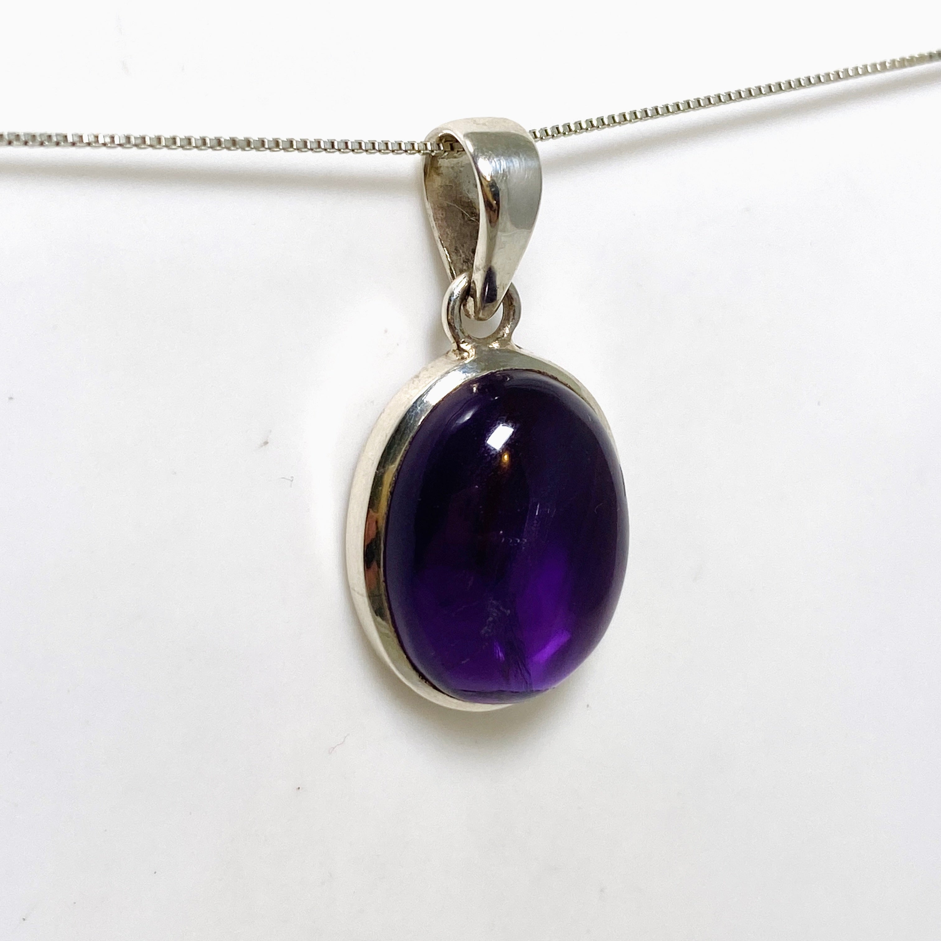 Natural Amethyst Oval Cabochon Pendant Necklace - 925 Sterling Silver Jewelry for Women - Perfect for Gifts, Meditation & Spiritual Healing
