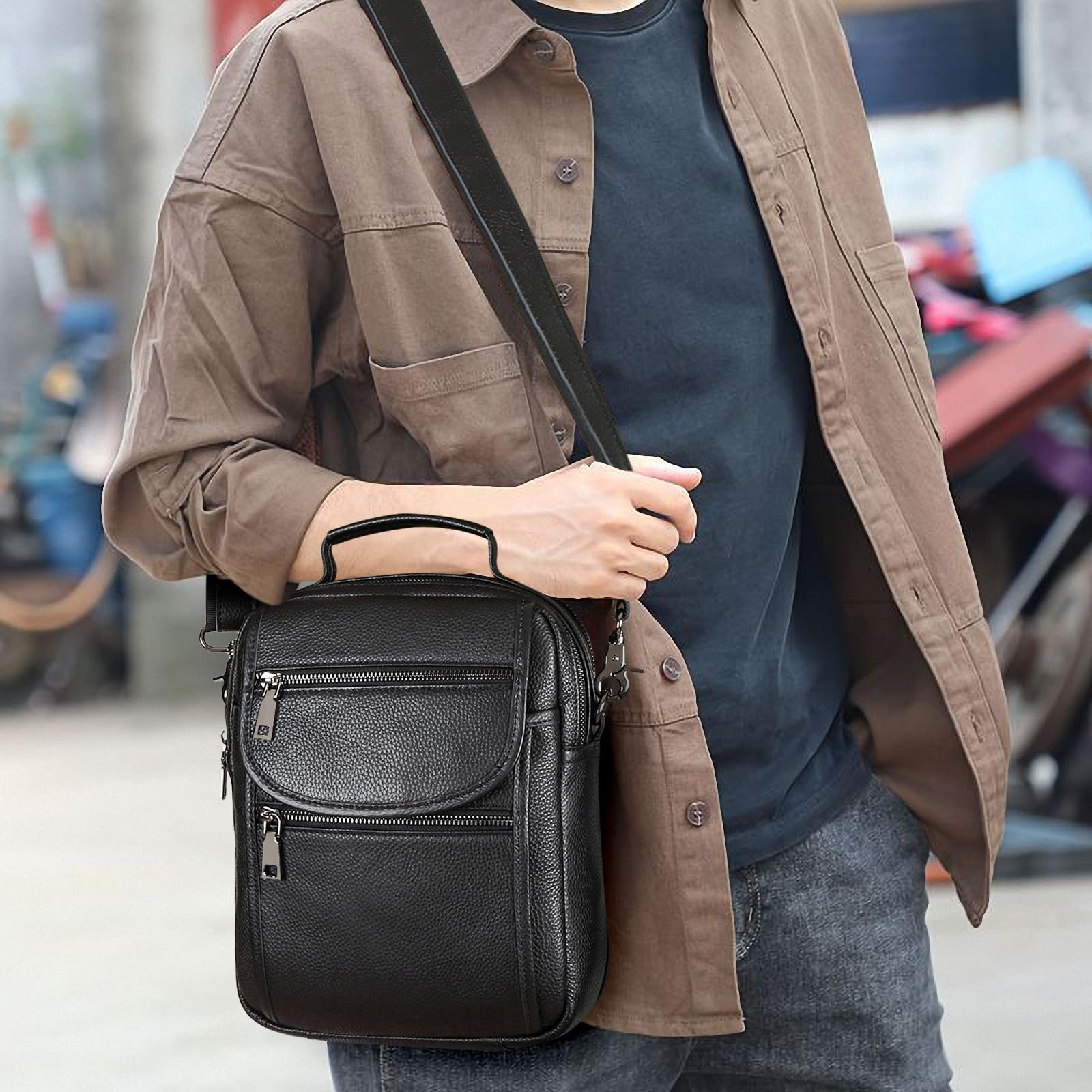 Polare Italian Cowhide Leather Messenger Bag for Men & Women - Anti-Theft Waterproof Shoulder Pouch Sling Bag - Perfect for Work, Travel & Daily Use