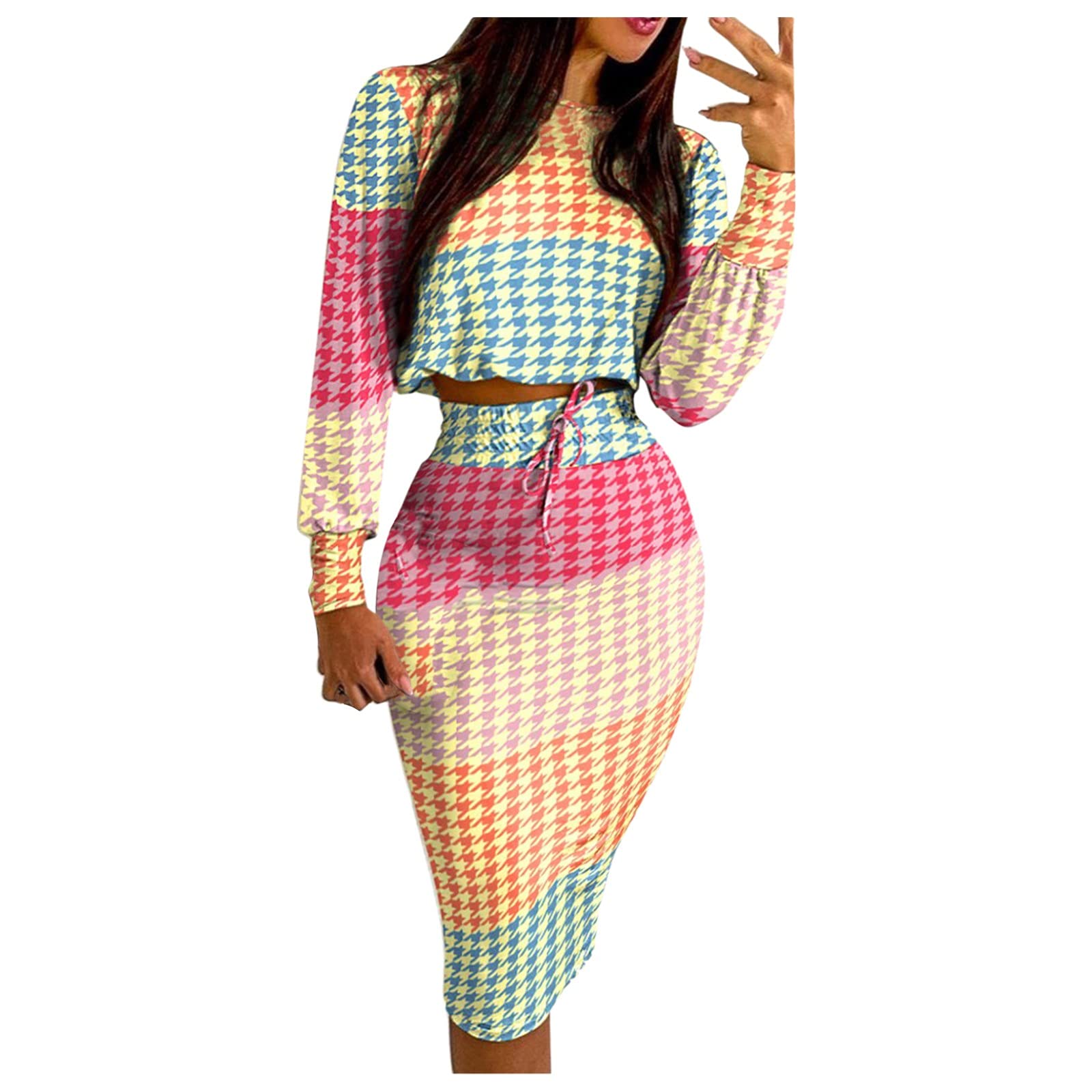 Curvy Women's Party & Formal Dresses - Sexy Elegant Printed Long Sleeve Casual Drawstring Dress for Evening Events, Weddings & Night Out