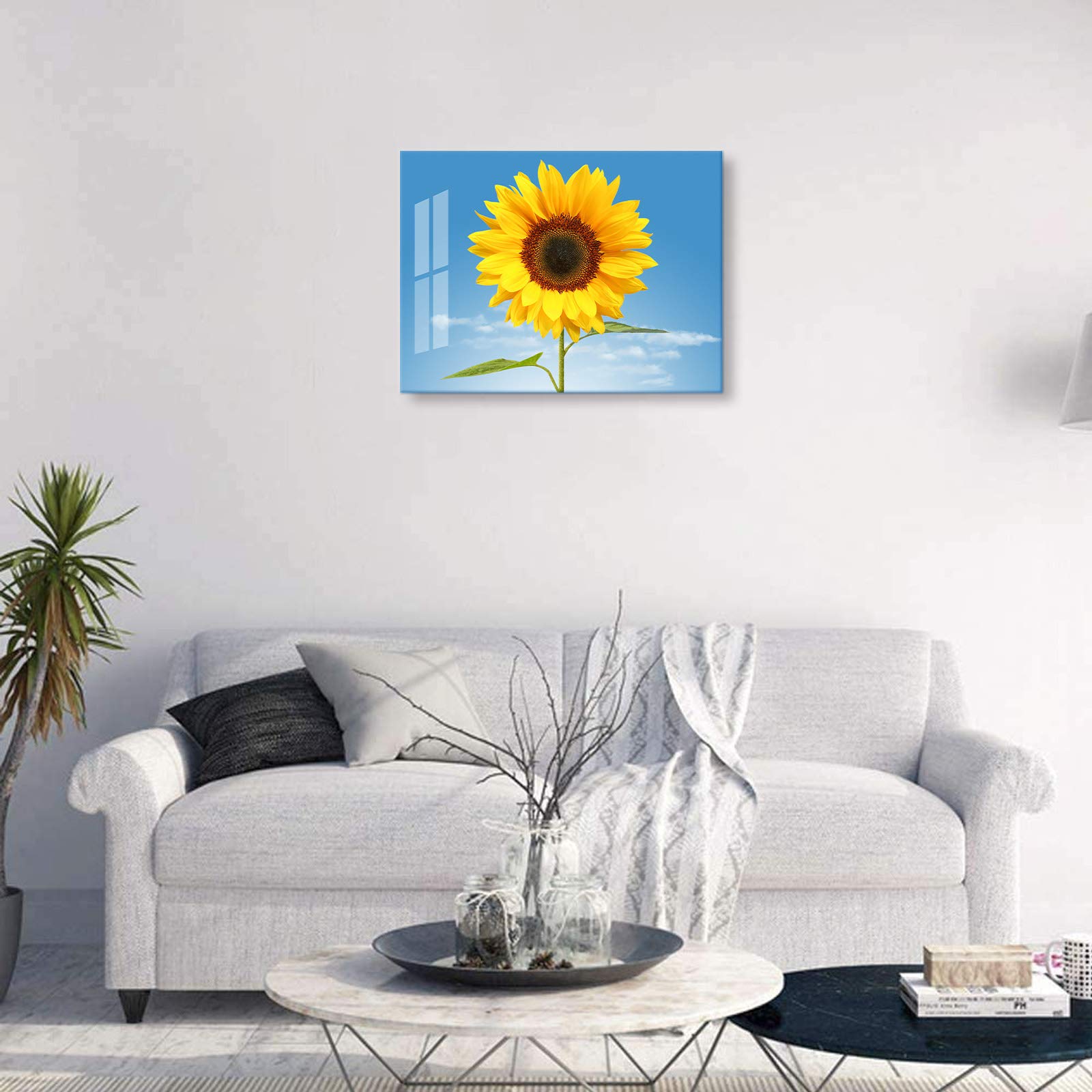 Sunflower Canvas Wall Art - 12x16 Inch Framed Decor for Bedroom & Living Room