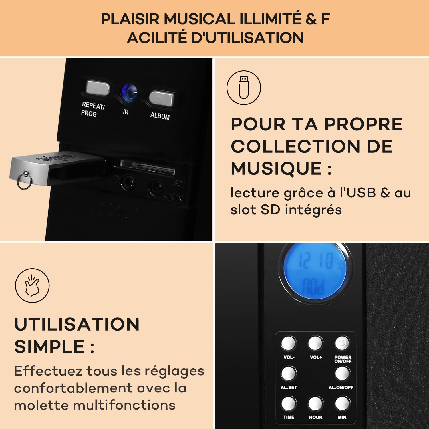Portable CD Player with FM Radio, MP3, AUX, SD Card & Remote Control - HiFi Stereo Sound, LCD Display, Alarm Clock, Dual Mini Hi-Fi Channels - Perfect for Home, Office & Outdoor Use