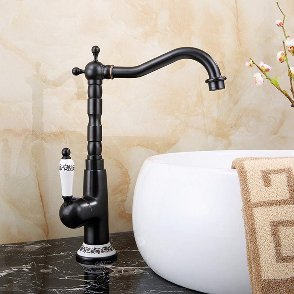 **Black Oil Brushed Brass Single Handle Deck Mounted Kitchen Sink Faucet - Retro Basin Mixer Tap for Modern & Farmhouse Style Kitchens**    *(Perfect for Upgrading Home Kitchens, Restaurants, or Airbnb Renovations - Durable & Stylish Design)*