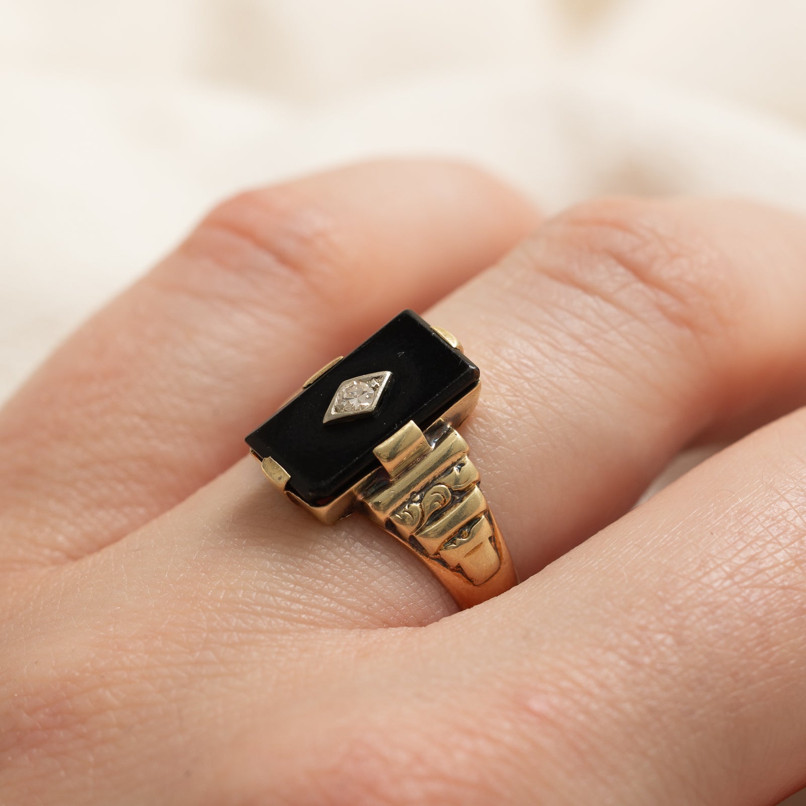 Onyx and Diamond Textured Ring - 2.50ct Black Onyx with 0.01ct Diamond Accents - Size 4.5 - Elegant Stackable Ring for Women - Perfect for Weddings, Anniversaries & Everyday Wear