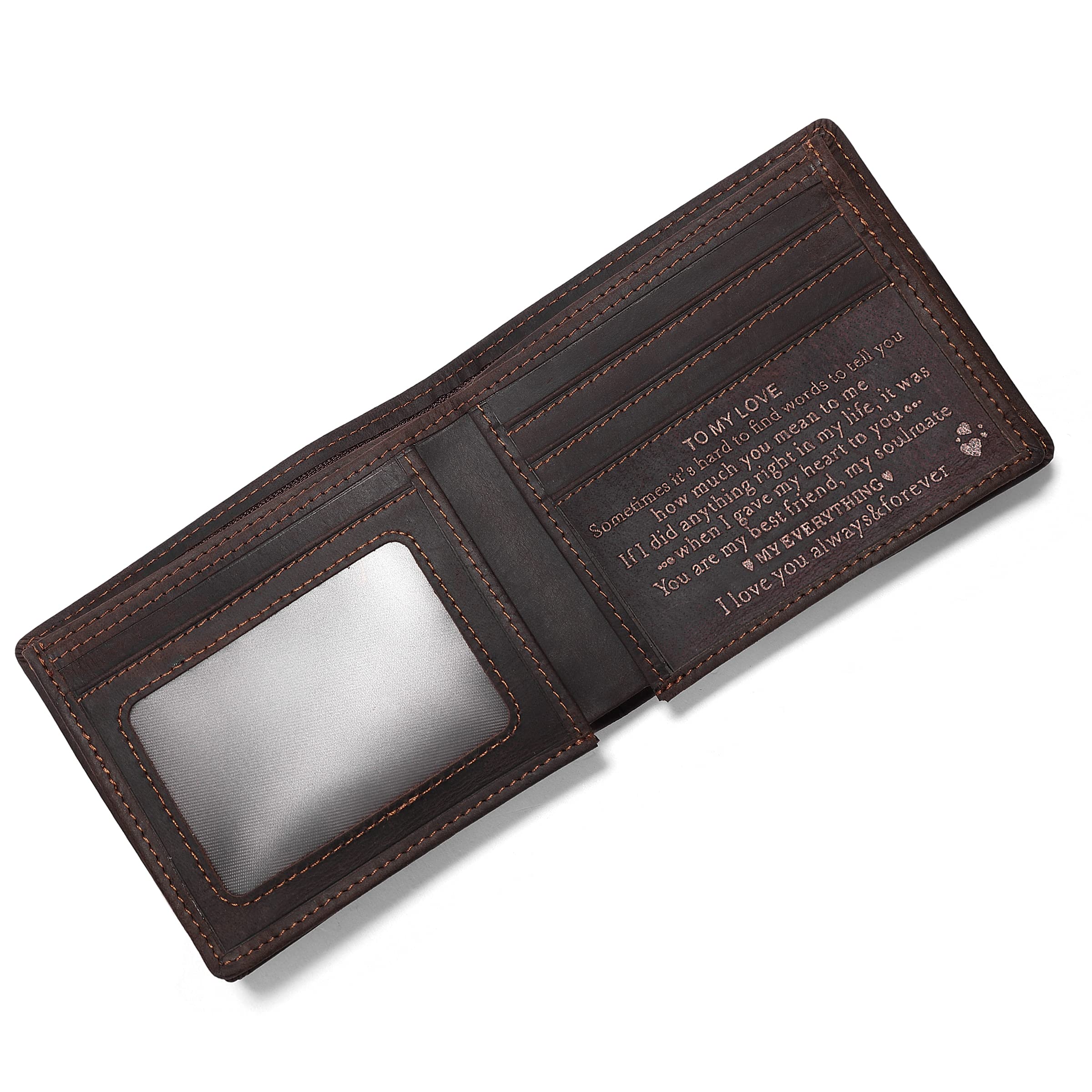 Personalized Engraved Leather Wallet for Men - Custom Gift for Dad, Husband, Boyfriend | Christmas, Anniversary, Birthday, Father's Day Present | Bifold Wallet with Love Message Engraving | Perfect for Everyday Use, Travel & Special Occasions