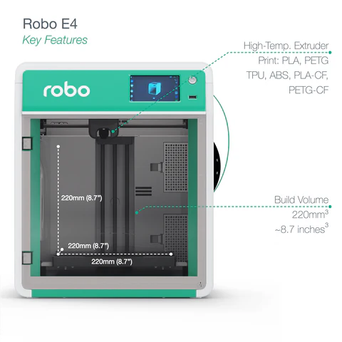 Robo E4 High Speed Educational 3D Printer for STEM Learning, School Projects & Home DIY - Fast Printing for Students, Teachers & Makers