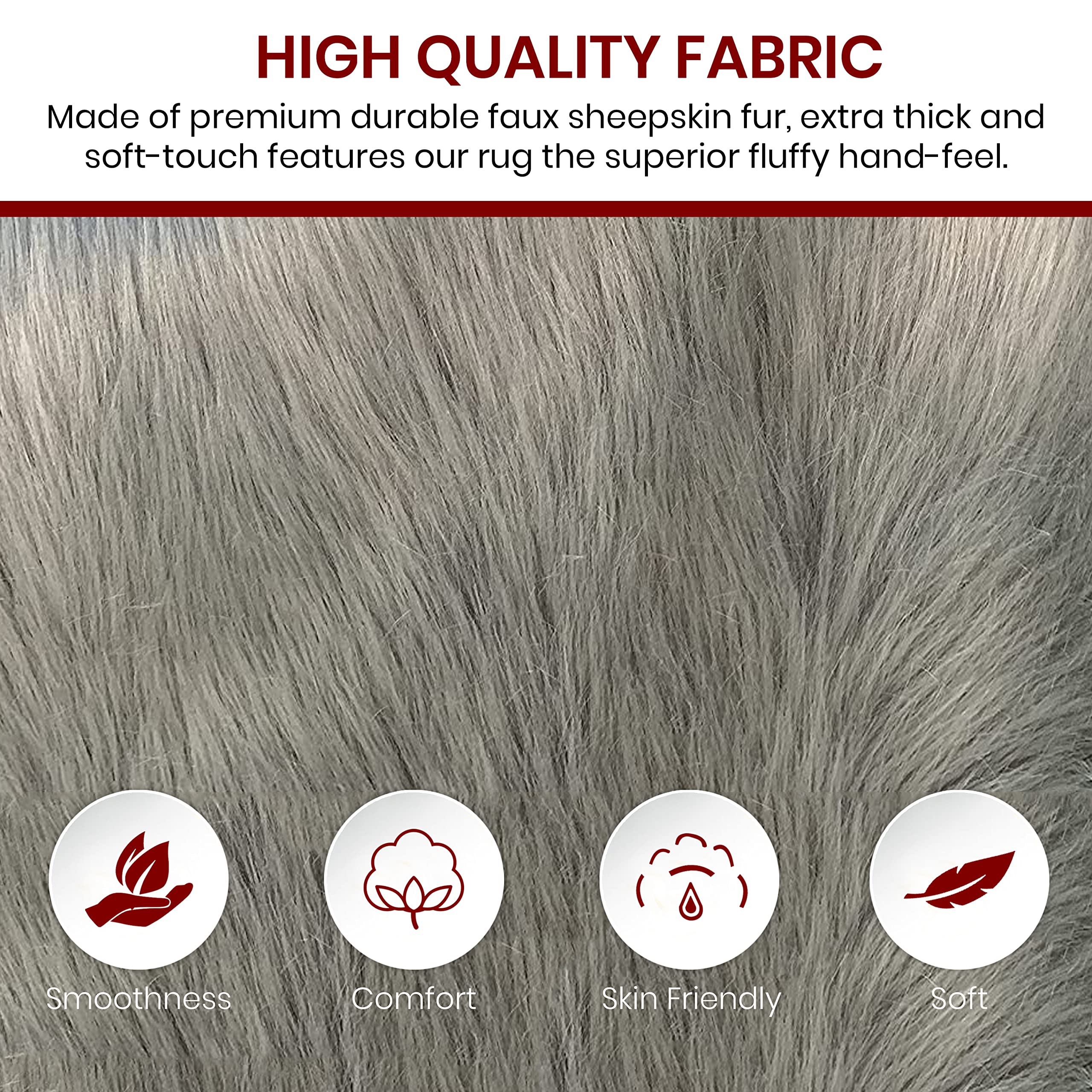Premium Faux Sheepskin Fur Rug - Ultra Soft Fluffy Shaggy Area Rug for Bedroom, Living Room & Nursery | Non-Slip Home Decor Accent Carpet - Perfect for Cozy Floor Seating, Reading Nooks & Pet Beds (6x9 Feet, Grey)