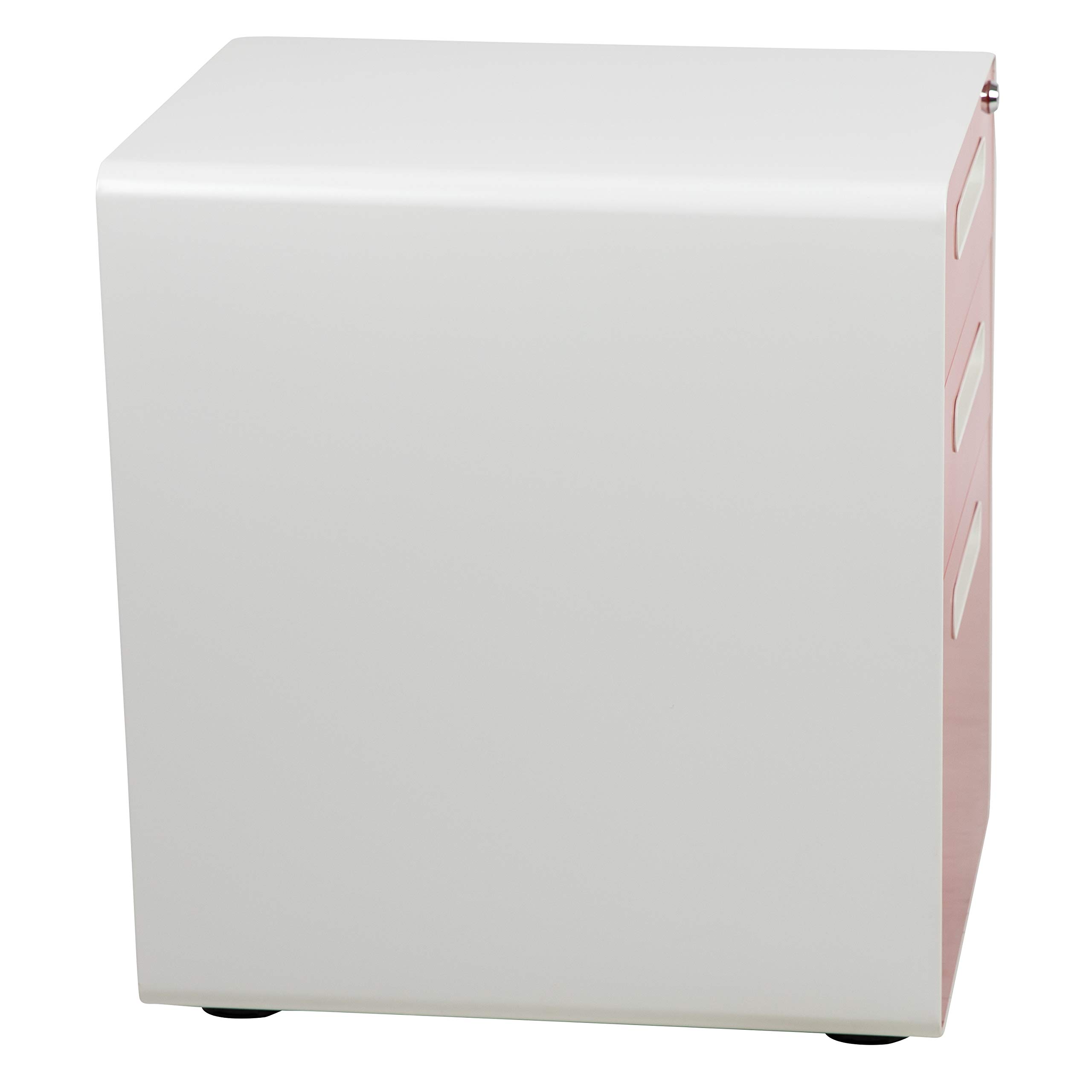 Ergonomic 3-Drawer Mobile Locking Filing Cabinet - White with Red Faceplate | Secure Office Storage Solution for Documents & Files | Perfect for Home Office, Workplace & Business Organization