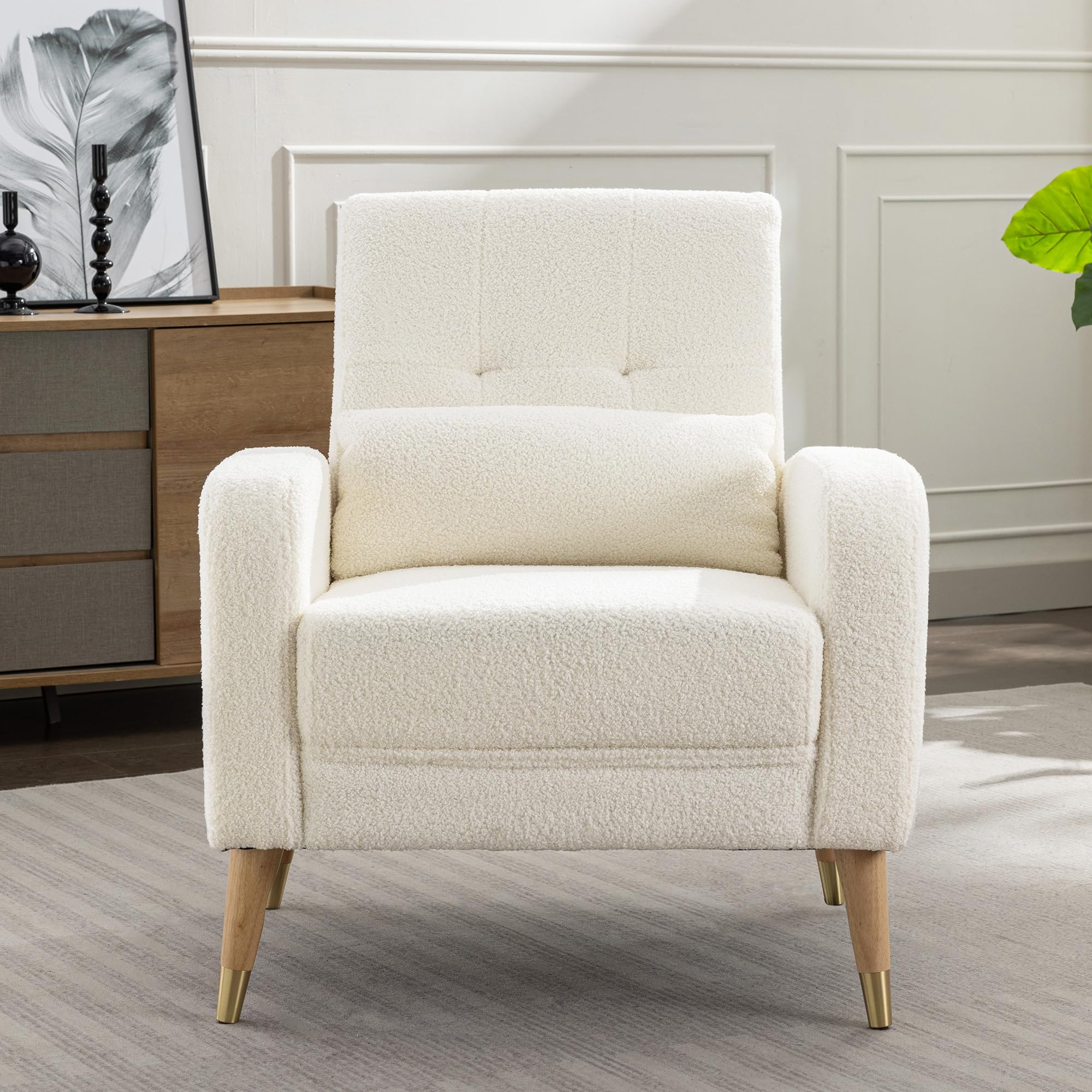 Mid-Century Modern Accent Chair - Upholstered Armchair with Sturdy Legs for Living Room & Bedroom - Comfy Single Sofa Chair in White - Perfect for Lounge, Reading Nook or Home Office Decor
