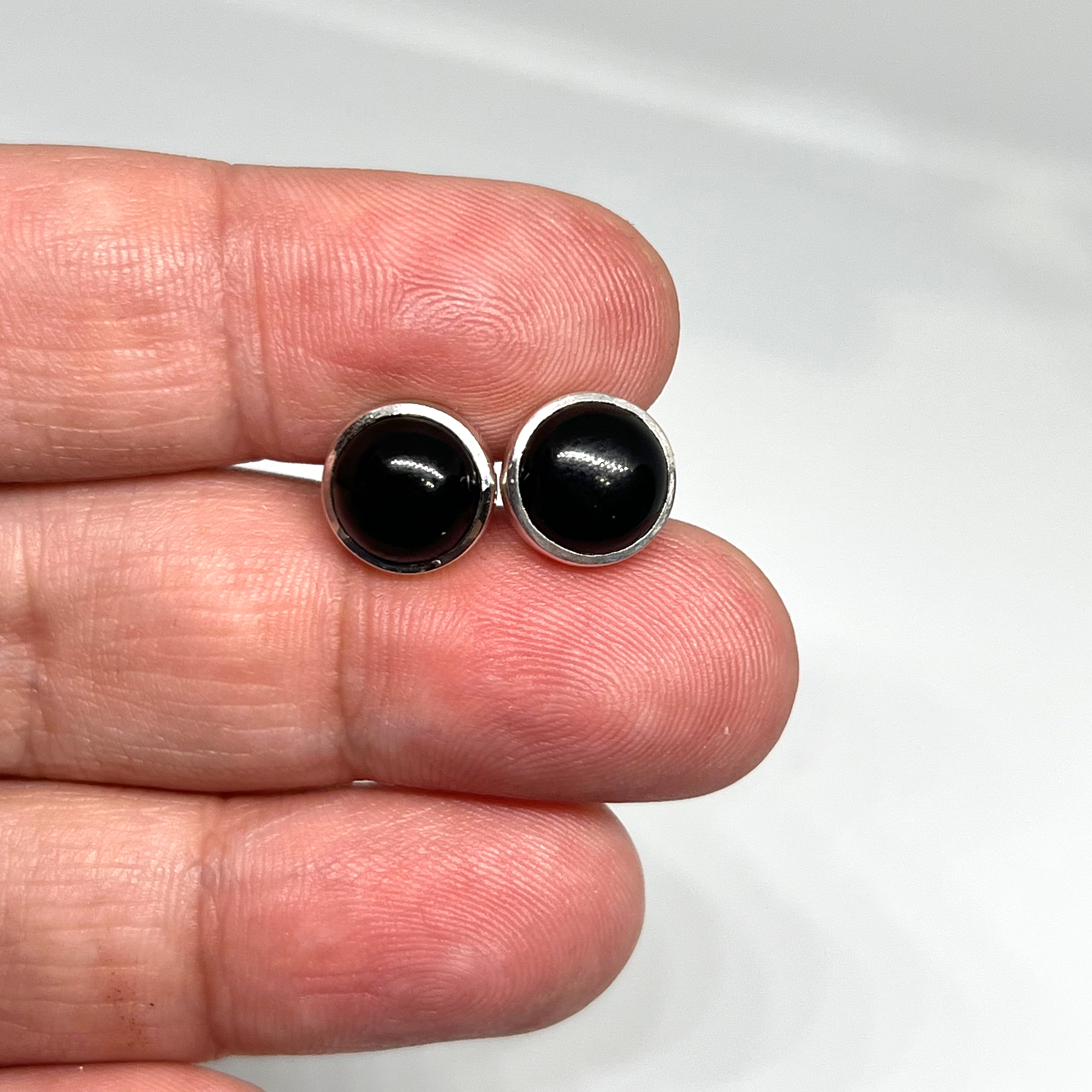 8mm Round Cabochon Bezel Set Stud Earrings - PSE019 | Dainty Jewelry for Everyday Wear, Gift for Her, Women's Fashion Accessories