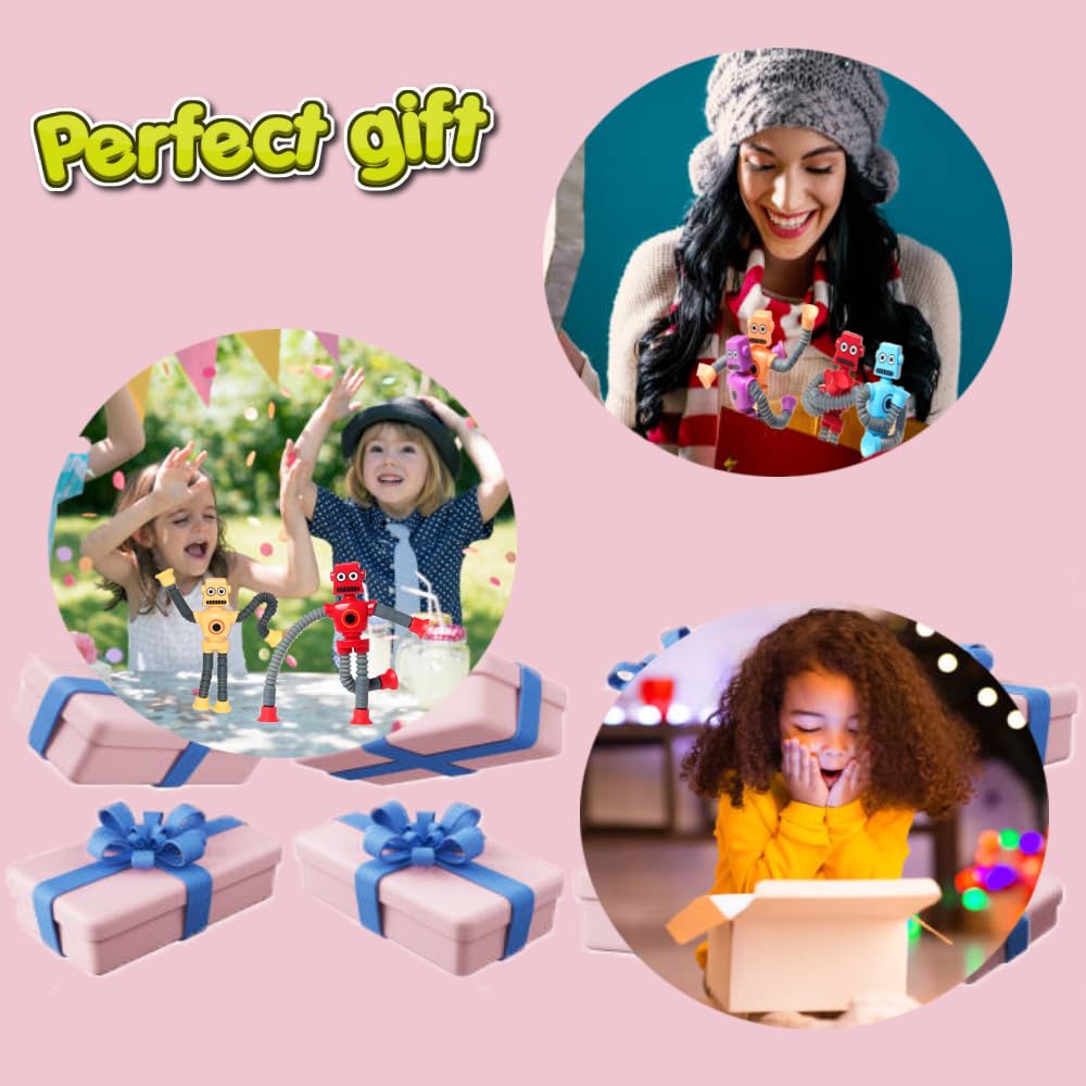 24PCS Telescopic Suction Cup Robot Toy - Pop Tubes Sensory Toys for Kids & Toddlers, Fidget Toys for Stress Relief, Travel & Classroom Prizes, STEM Learning Fun for Boys & Girls - Perfect for Birthday Gifts, Party Favors and Treasure Box Rewards