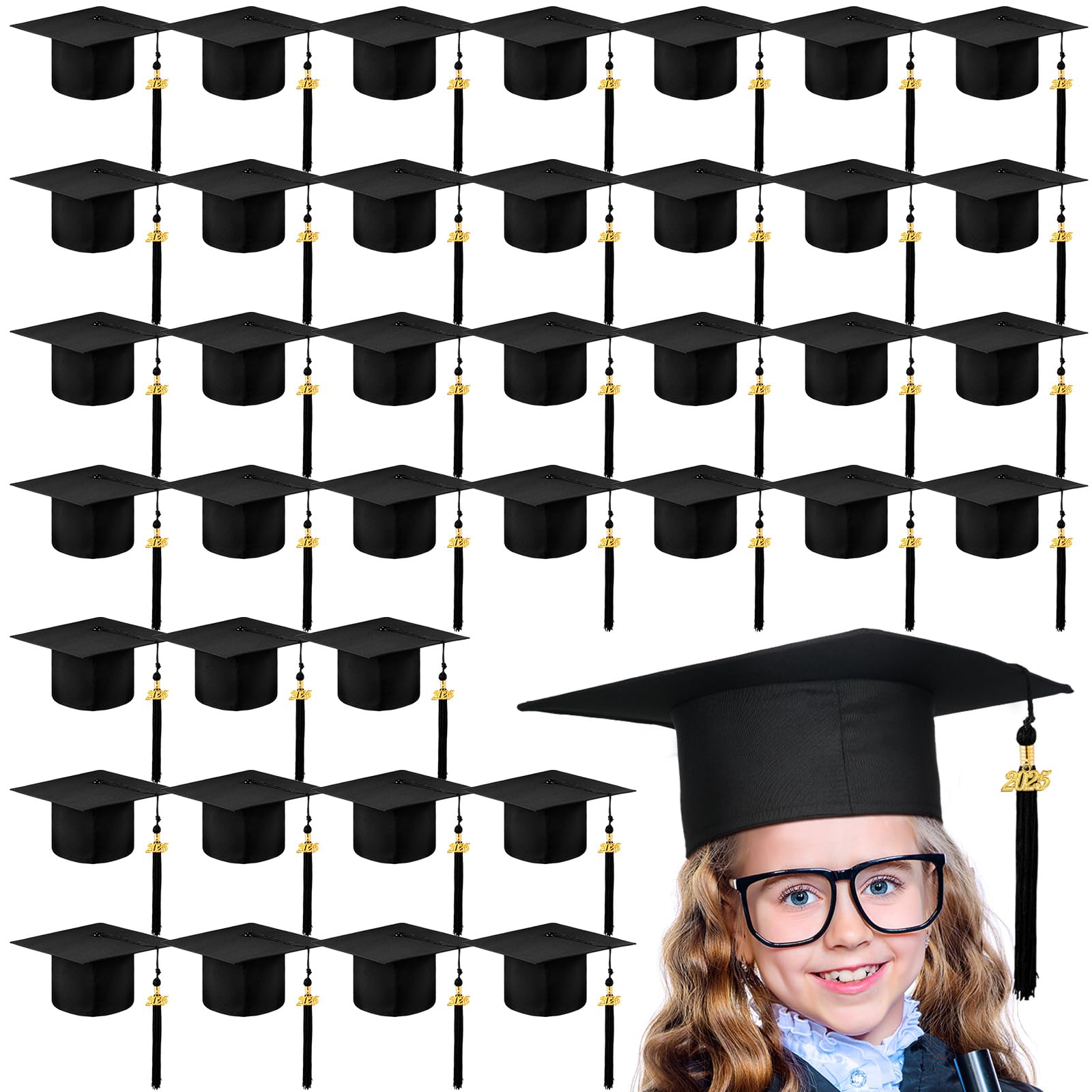Berlune 2025 Preschool Graduation Caps Bulk Pack - 24 Child Size Kindergarten Graduation Hats with Metal 2025 Tassel - Perfect for Preschool & Kindergarten Graduation Ceremonies, Photo Shoots & End-of-Year Celebrations