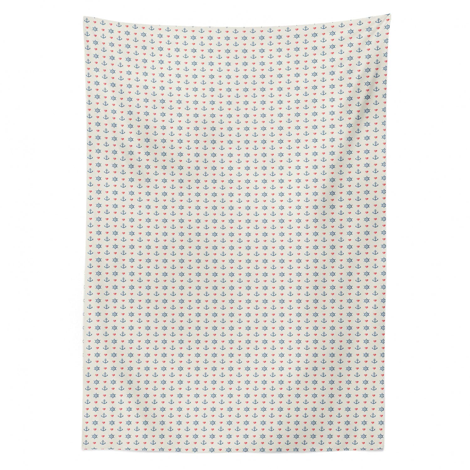 Ambesonne Anchor Tablecloth - Nautical Maritime Design with Sea Waves & Red Hearts, Romantic Ocean Theme Rectangle Satin Dining Table Cover for Kitchen & Dining Room Decor, 60x90 Inches, Blue Red White - Perfect for Beach House, Coastal Wedding, and Summer Party Decorations