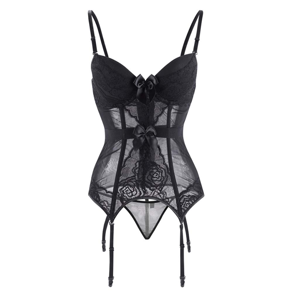 BAIXITE Women's Lace Boned Bustier Corset & Garter Belt Set - Sexy Shapewear for Plus Size Ladies | Perfect for Valentine's Day, Bridal Lingerie & Boudoir Photography