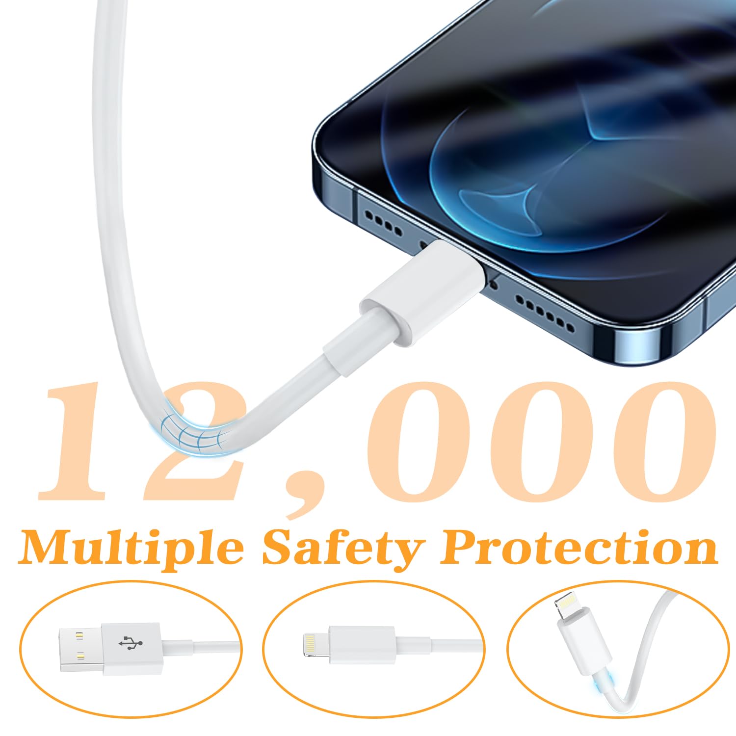 6-Pack Lightning Charging Cables for iPhone (3ft/6ft/10ft) - Fast Charging USB Cable Compatible with iPhone 14/13/12/11 Pro Max/XS MAX/XR/XS/X/8 - Perfect for Home, Office & Travel Charging Needs