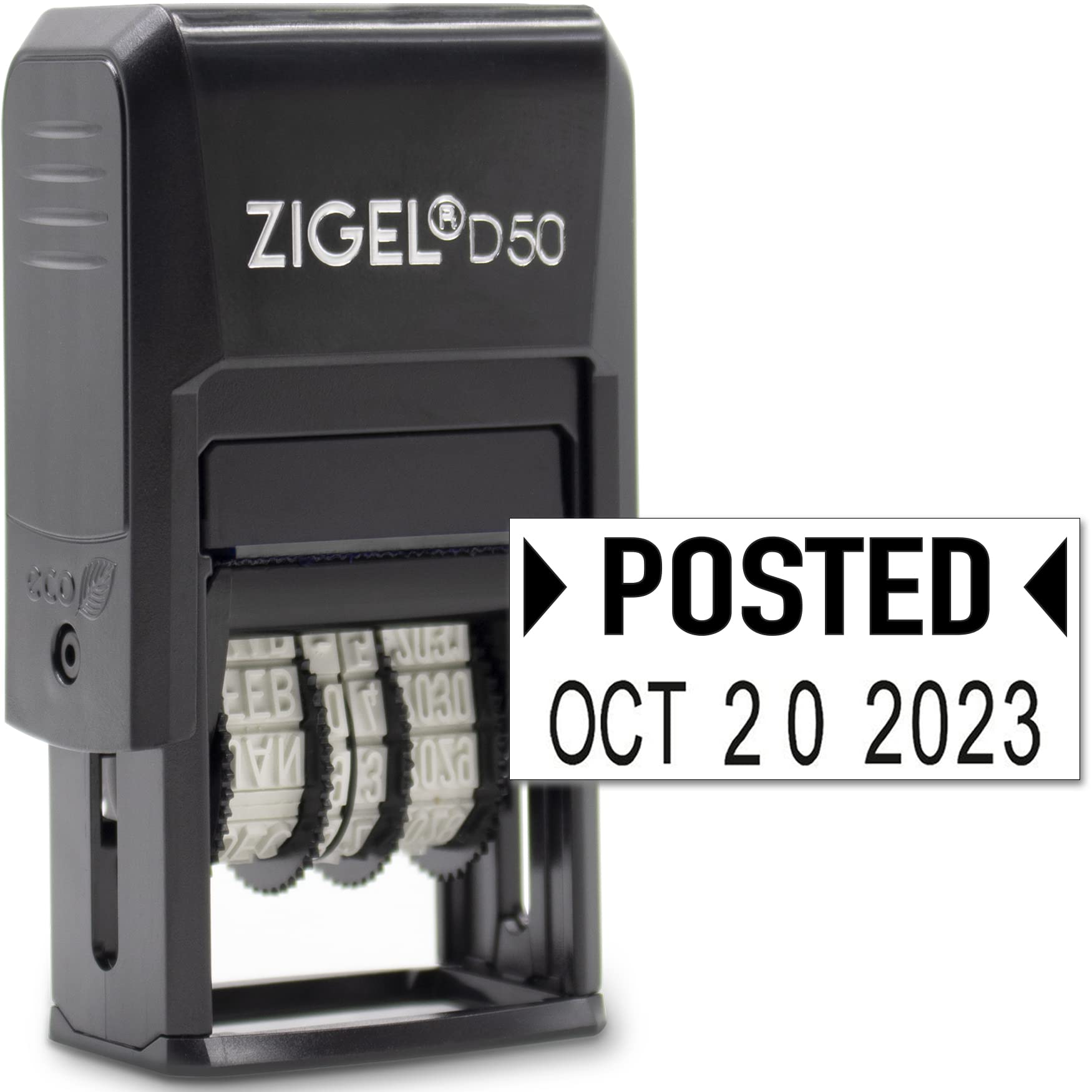ZIGEL D50 Self-Inking Date Stamp with Posted - Adjustable Black Ink Stamp for Office, Mail, Documents & Legal Use