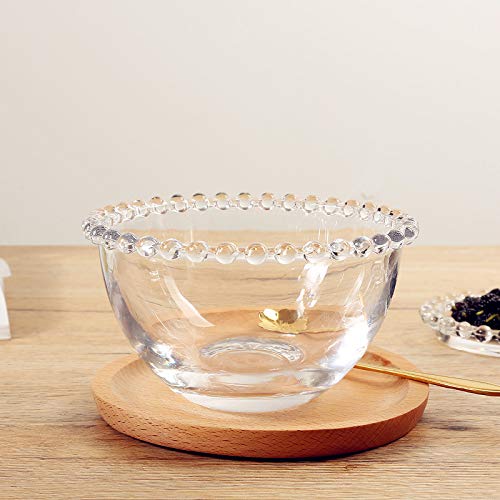 Sizikato Clear Glass Dessert Bowl with Beaded Rim - Perfect for Fruit Salads, Ice Cream, Yogurt & Party Serving - Elegant Tableware for Dining & Entertaining