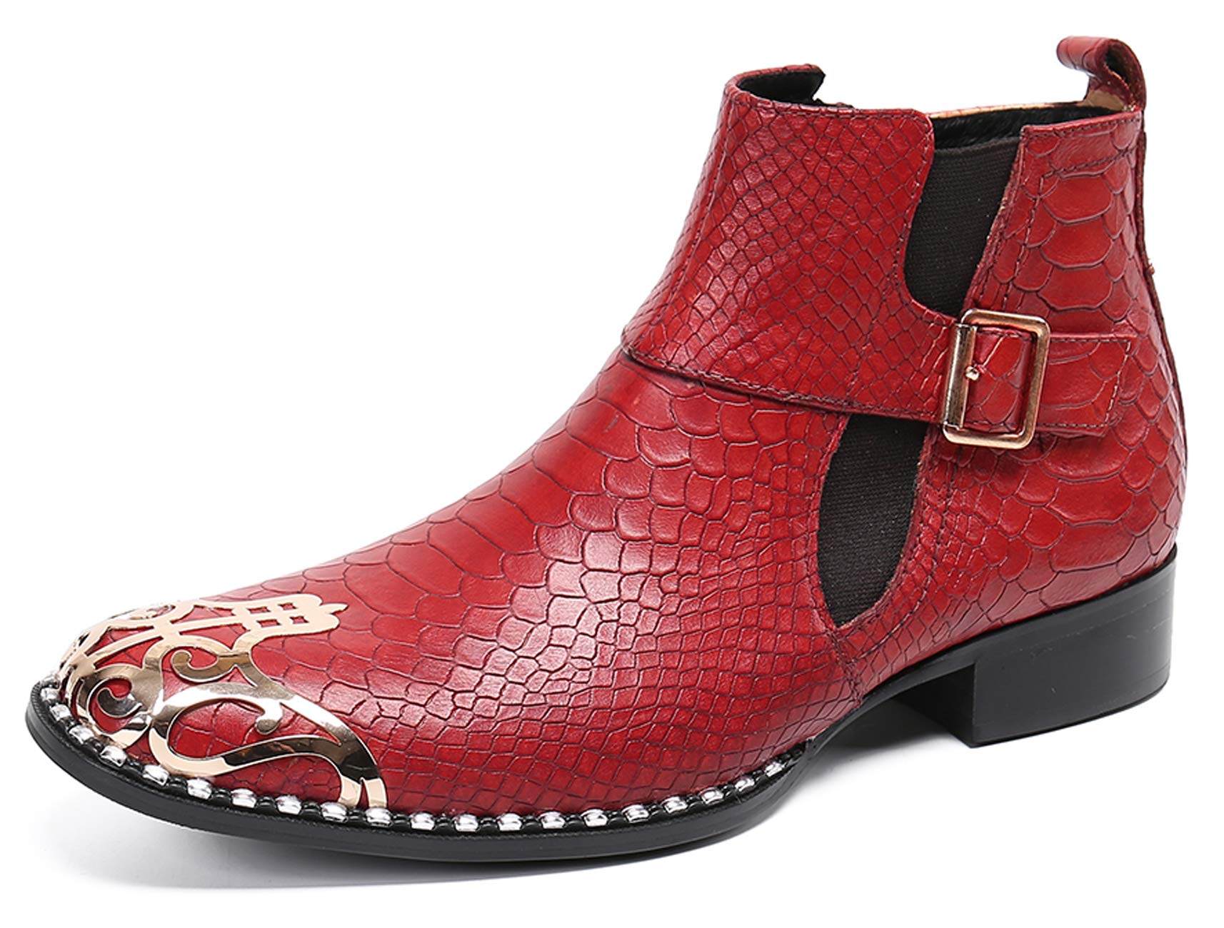 Santimon Men's Western Chelsea Boots - Leather Dress Boots with Metal Tip & Zipper - Comfortable Cowboy Boots for Casual & Formal Wear - Perfect for Office, Parties & Outdoor Events