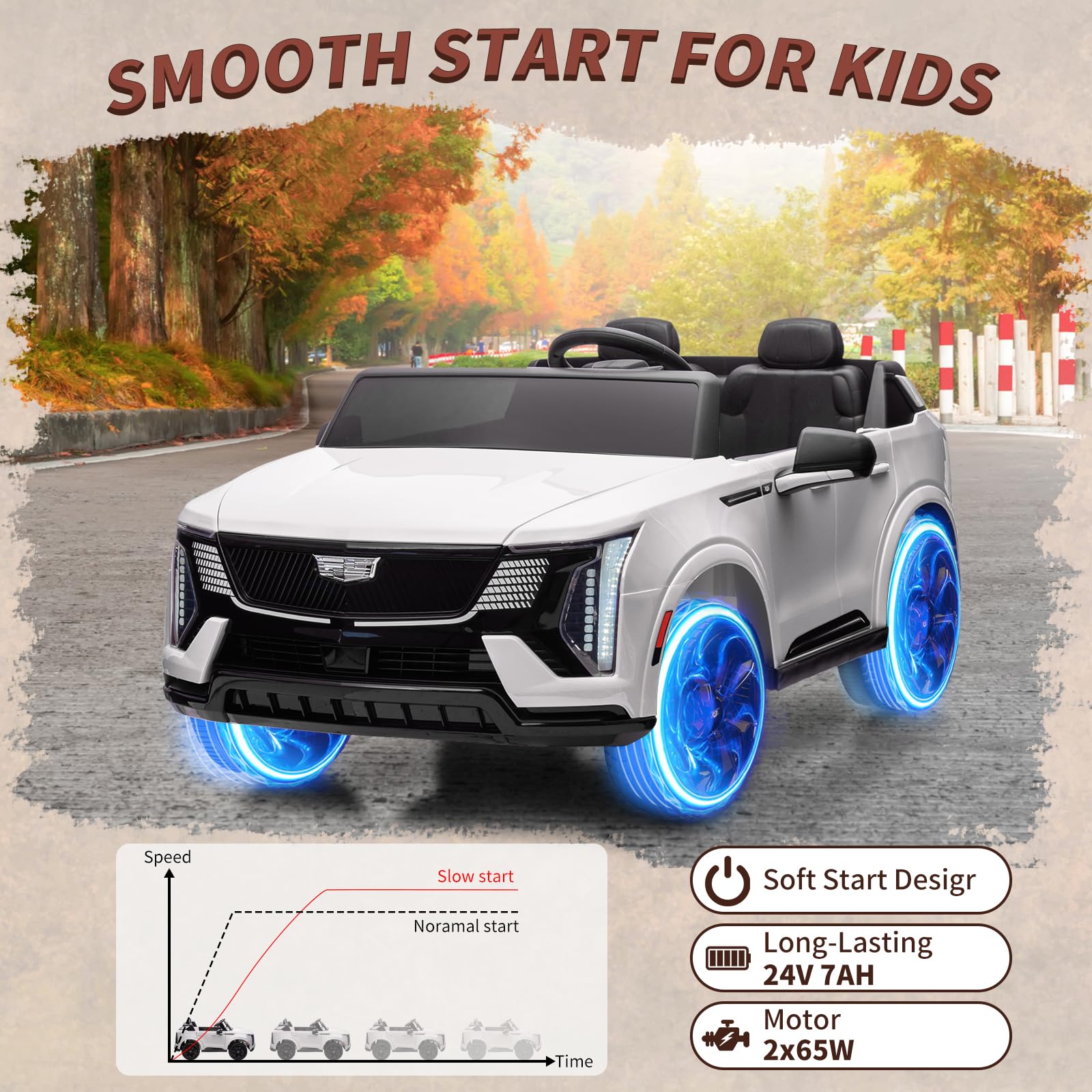 GARVEE 24V Licensed Kids Ride On Car with Parent Remote Control - 2 Seater Electric Vehicle with 4 Wheel Shock Absorbers, Smooth Start, Music & LED Lights - Perfect Birthday Gift for Boys & Girls Ages 3-8 - Great for Indoor & Outdoor Play, Park Rides & Backyard Adventures