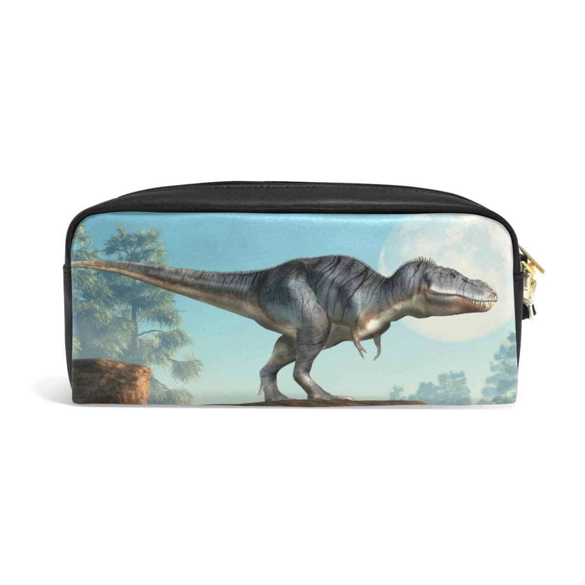 Linomo Leather Pencil Case with Dinosaur Design - Tyrannosaurus Rex Zipper Pouch for Pens, Makeup Brushes & School Supplies | Perfect for School, Office & Travel Organization