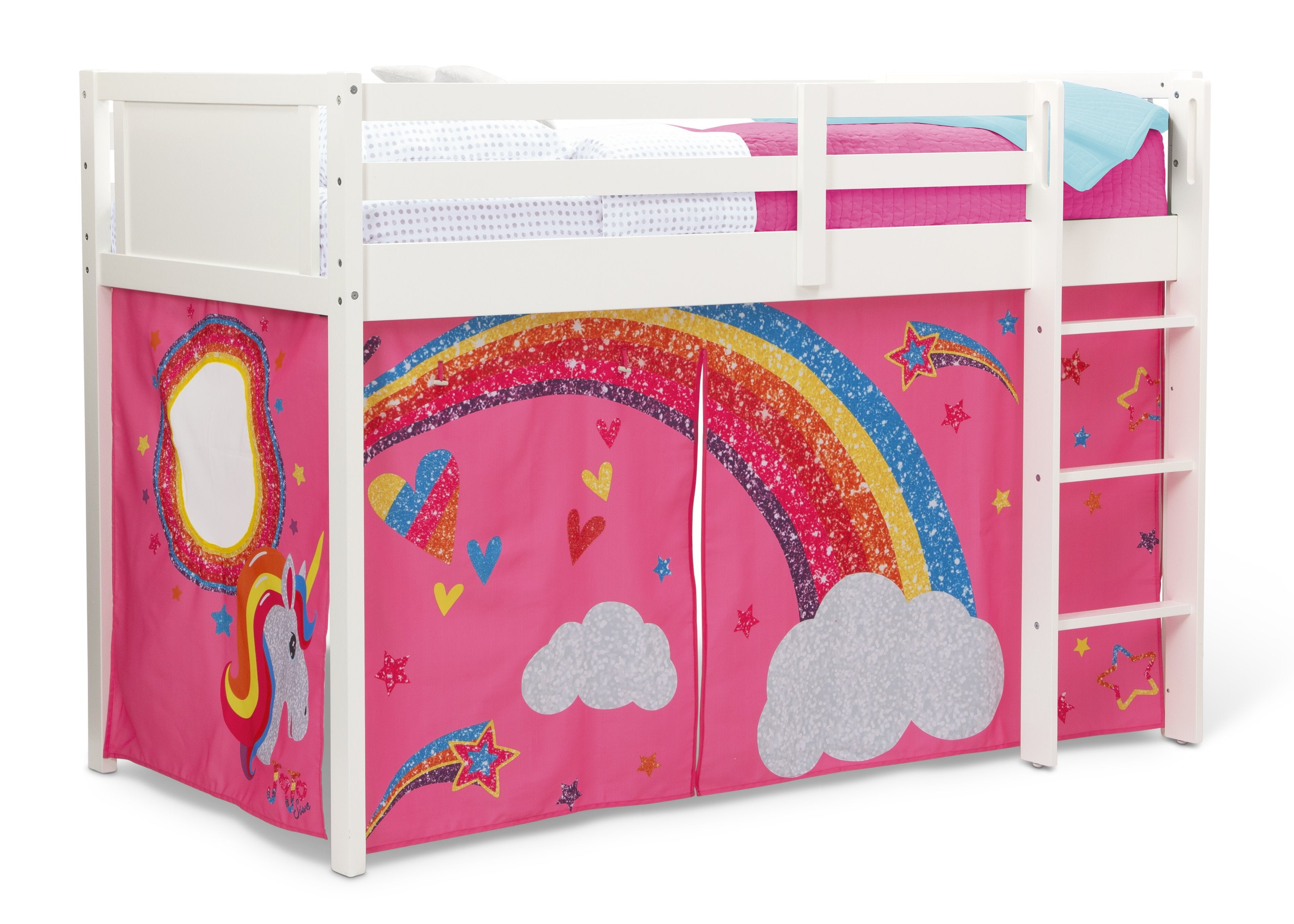 JoJo Siwa Twin Loft Bed Tent & Curtain Set - Pink Glitter Canopy for Kids Room Decor (Bed Sold Separately) - Perfect for Sleepovers, Playtime & Princess Themed Bedrooms