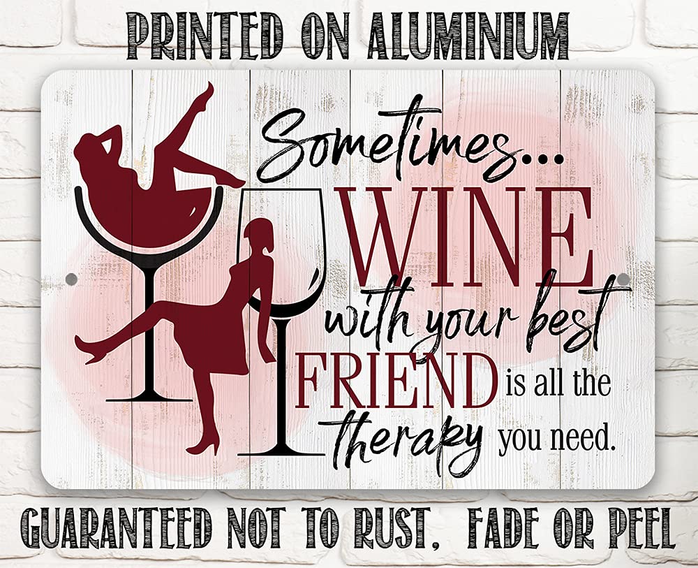 Sometimes Wine Metal Wall Sign - Rustic Kitchen & Bar Decor - Indoor/Outdoor Hanging Art - Perfect Wine Gift for Home, Restaurant or Wine Cellar - Ideal for Farmhouse, Bistro & Entertaining Spaces