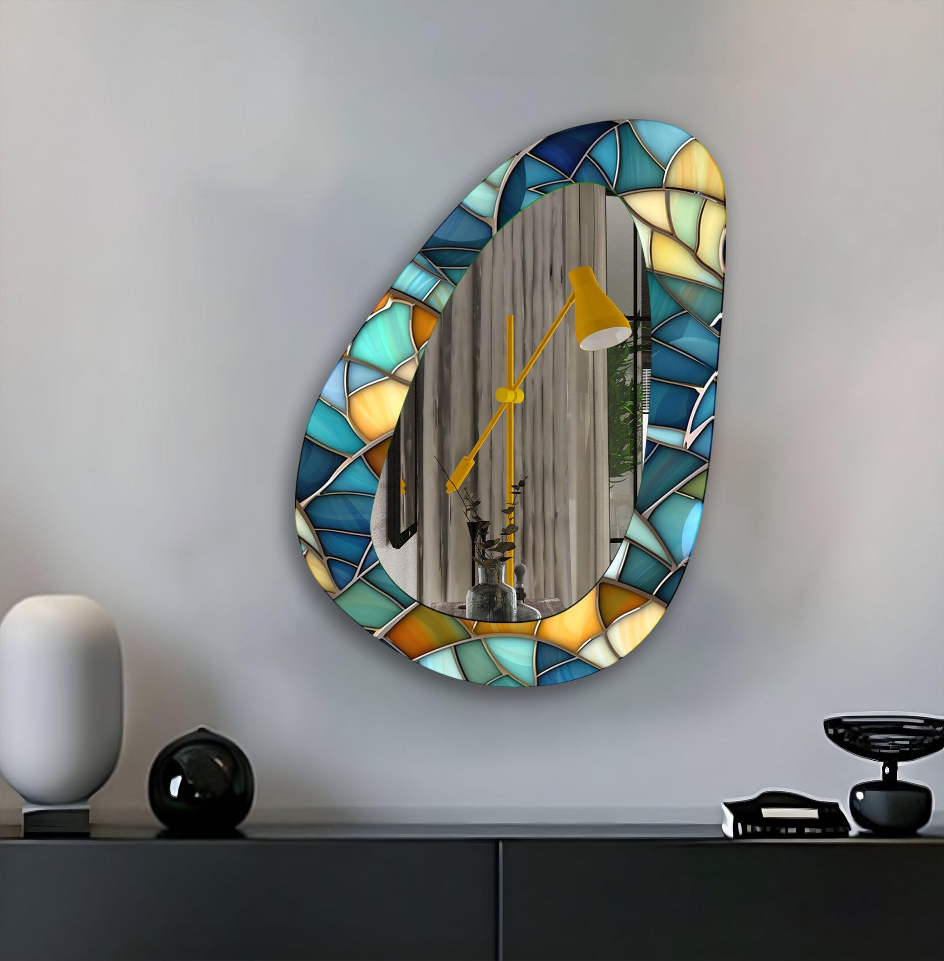 Stylish Blue Modern Wall Mirror - Elegant Home Decor for Living Room, Bedroom & Bathroom - Perfect for Enhancing Space & Style