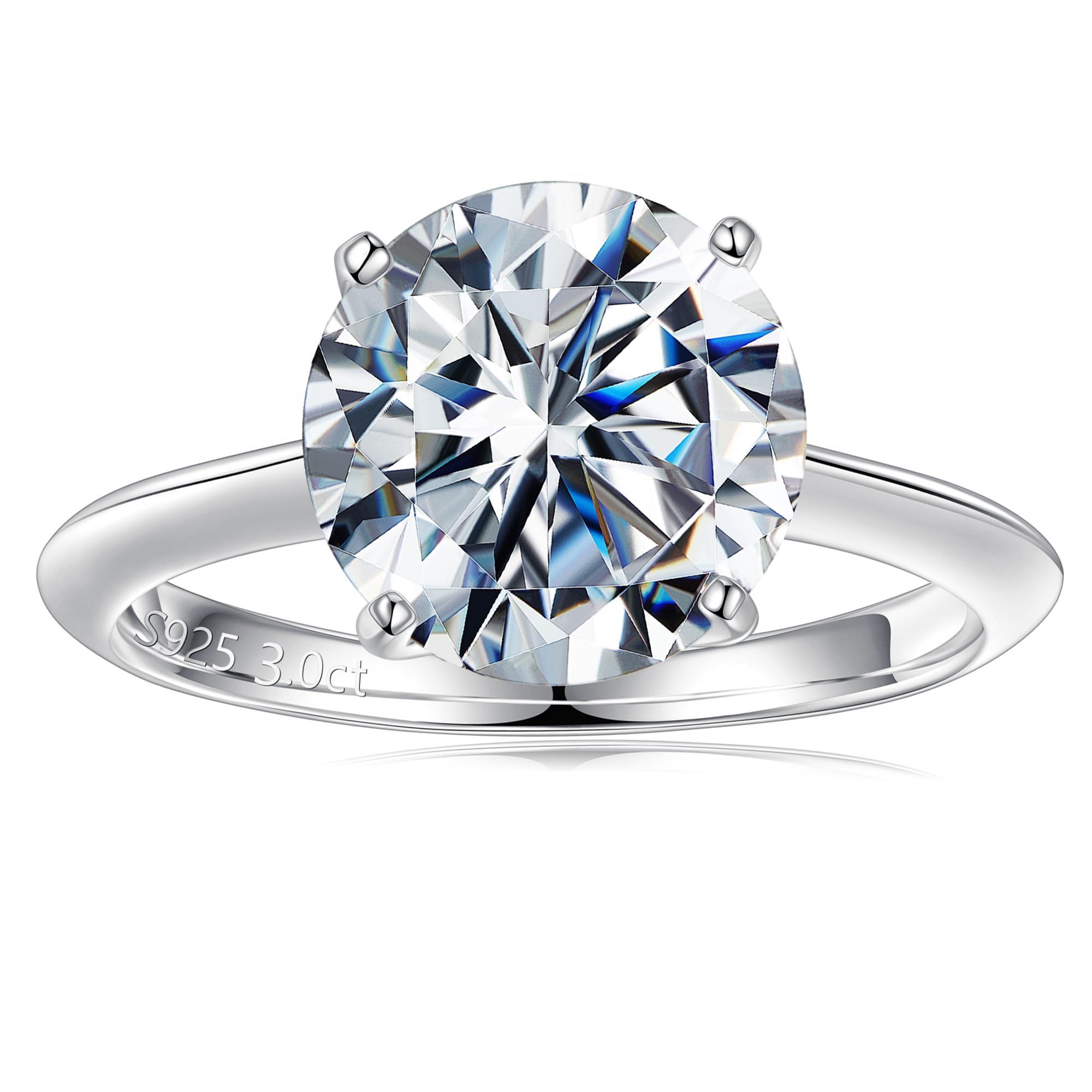 2-3ct Round D Color VVS1 Clarity Moissanite Engagement Ring for Women - 14K White Gold Vermeil 4 Prong Solitaire Ring | Perfect Wedding Proposal, Anniversary & Valentine's Day Gift for Wife