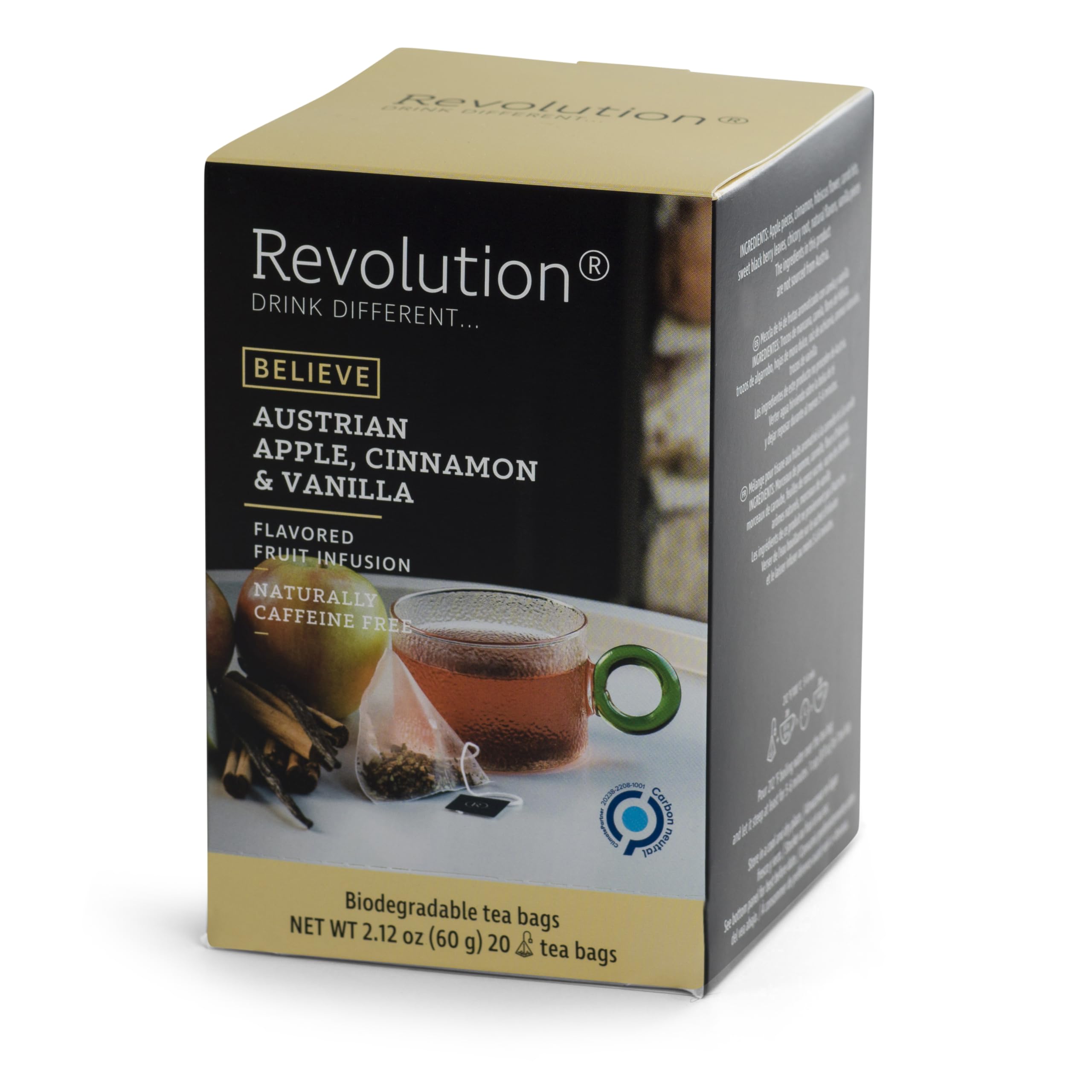 Premium Austrian Apple Cinnamon Vanilla Fruit Tea Bags - Full Leaf Loose Tea with Biodegradable Infusers - Naturally Caffeine Free Herbal Tea - 20 Count - Perfect for Afternoon Relaxation & Evening Wind Down