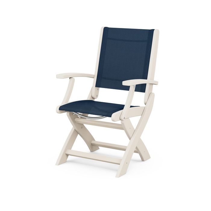 POLYWOOD Coastal Folding Chair - Durable Outdoor Furniture for Patio, Beach & Poolside - Weather-Resistant Adirondack Style Chair with Cup Holder