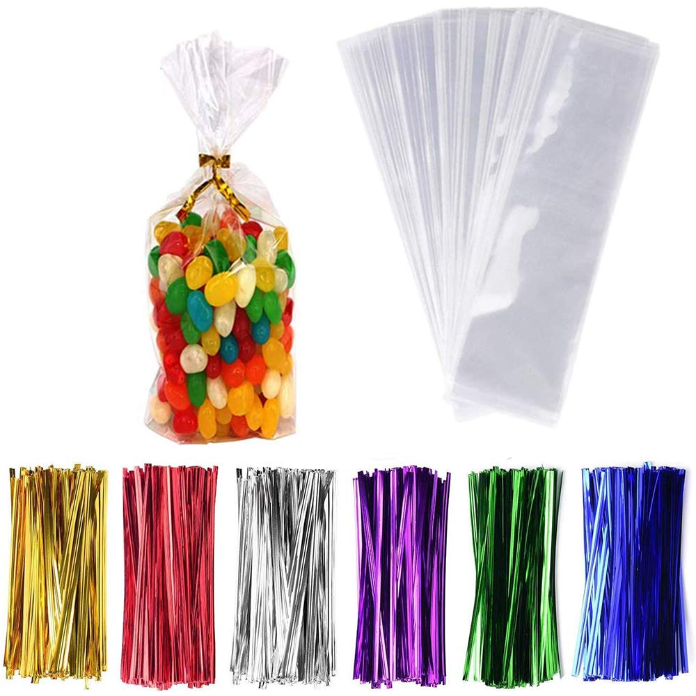 300pcs Clear Candy Bags with Twist Ties - 3x11