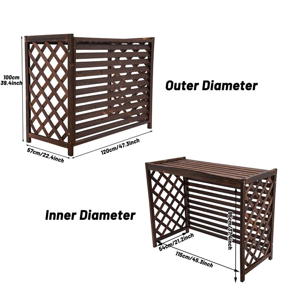 Solid Wood Outdoor AC Cover with Louvered Design - 45.3x21.2x37.4 Inch Air Conditioner Fence & Flower Shelf - Durable Protection for Outside Units - Perfect for Garden Decoration & AC Unit Storage