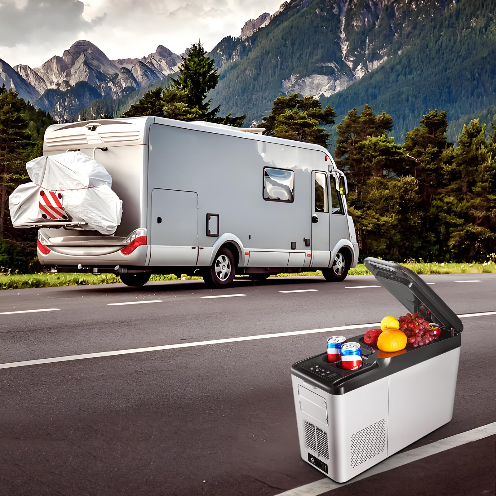 BODEGA 12V 16 Quart (15L) Portable Car Refrigerator - 5℉ to 68℉ Temperature Range - 12/24V DC Power for Camping, Road Trips, RV & Outdoor Adventures - Compact Freezer for Food, Drinks & Medication Storage