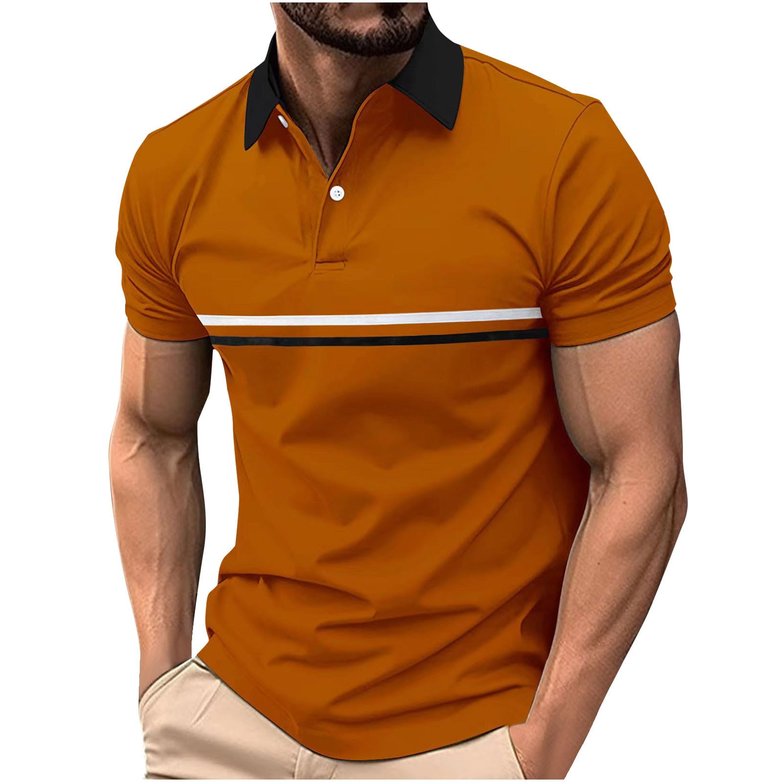 Men's Striped Polo Shirts - Short Sleeve Casual T-Shirts for Summer | Business & Golf Wear | Breathable Work Tops for Dads | Perfect for Office, Golfing & Outdoor Activities