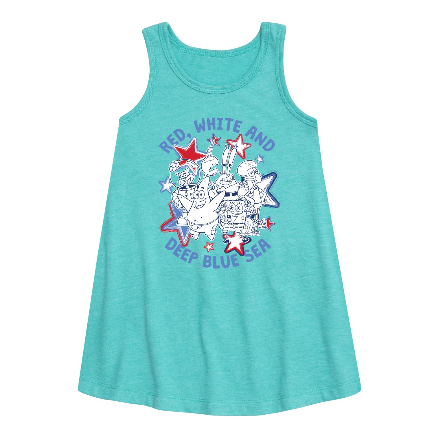 HYBRID APPAREL Spongebob Squarepants Red White Blue Sea Toddler Youth Girls A-Line Dress - Perfect for Birthday Parties, Halloween Costumes & Casual Wear