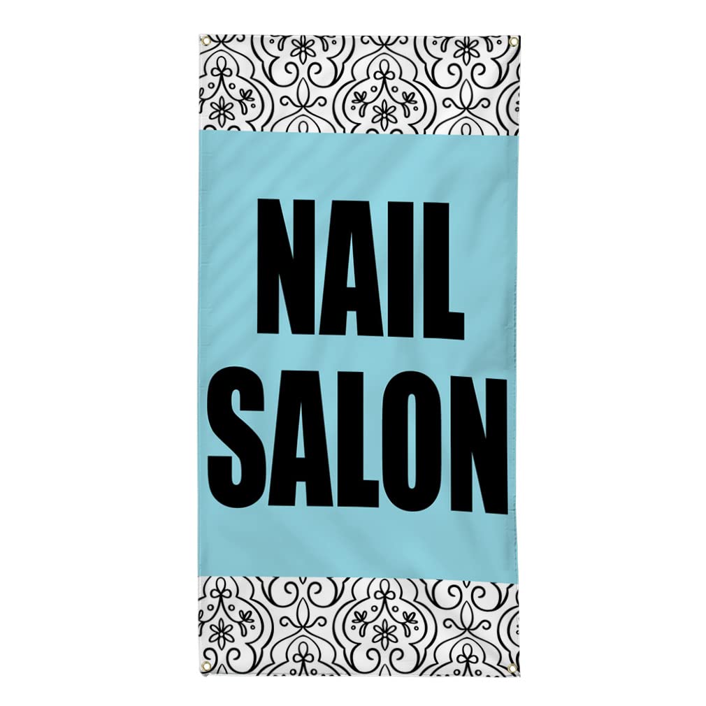 Turquoise Vertical Vinyl Banner for Nail Salon - Weatherproof Outdoor Business Advertisement Sign with 10 Grommets (144x60 Inches) - Perfect for Storefronts, Events & Industrial Yard Signs
