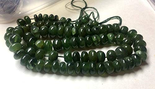 Natural Green Serpentine Rondelle Beads - Smooth Gemstone Beads 7mm to 9.5mm - 18 Inch Strand for Jewelry Making, DIY Bracelets & Necklaces